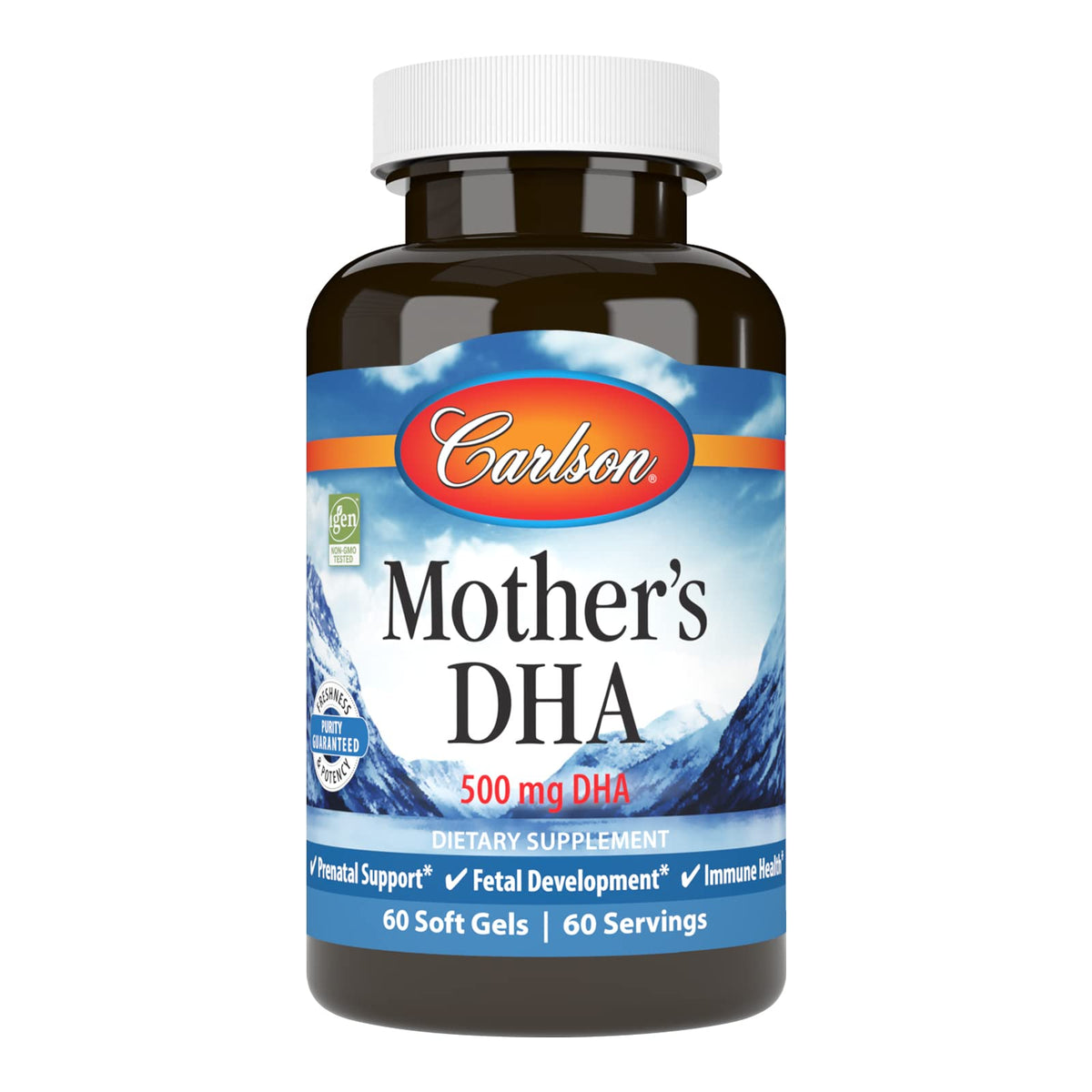 Carlson DHA Maman, boîte 60 gélules, soutien prénatal potentiel pour bébé.