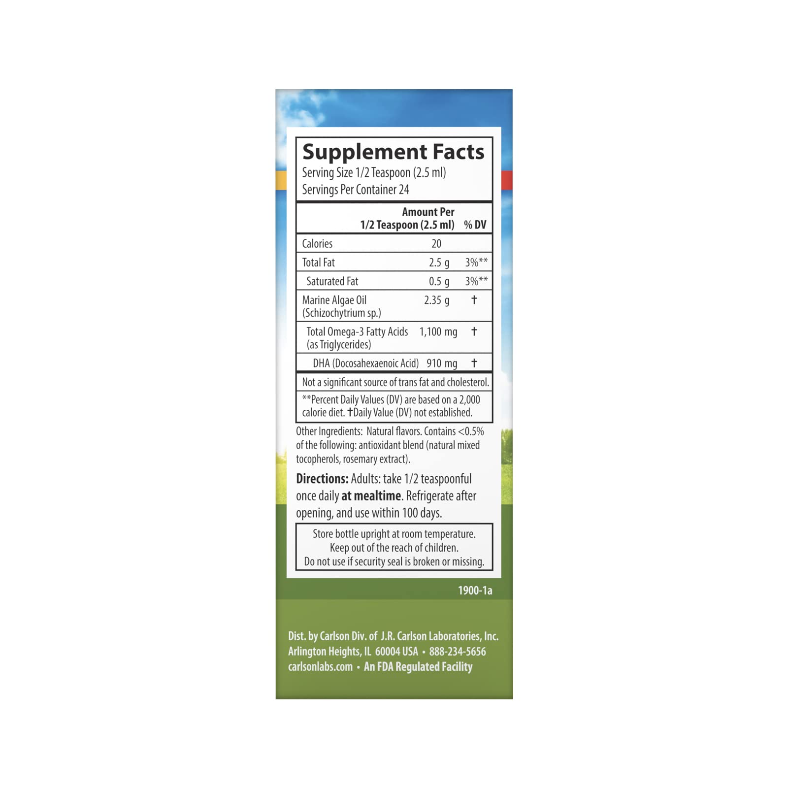 Carlson DHA végétarien — compte-gouttes, dosage pratique