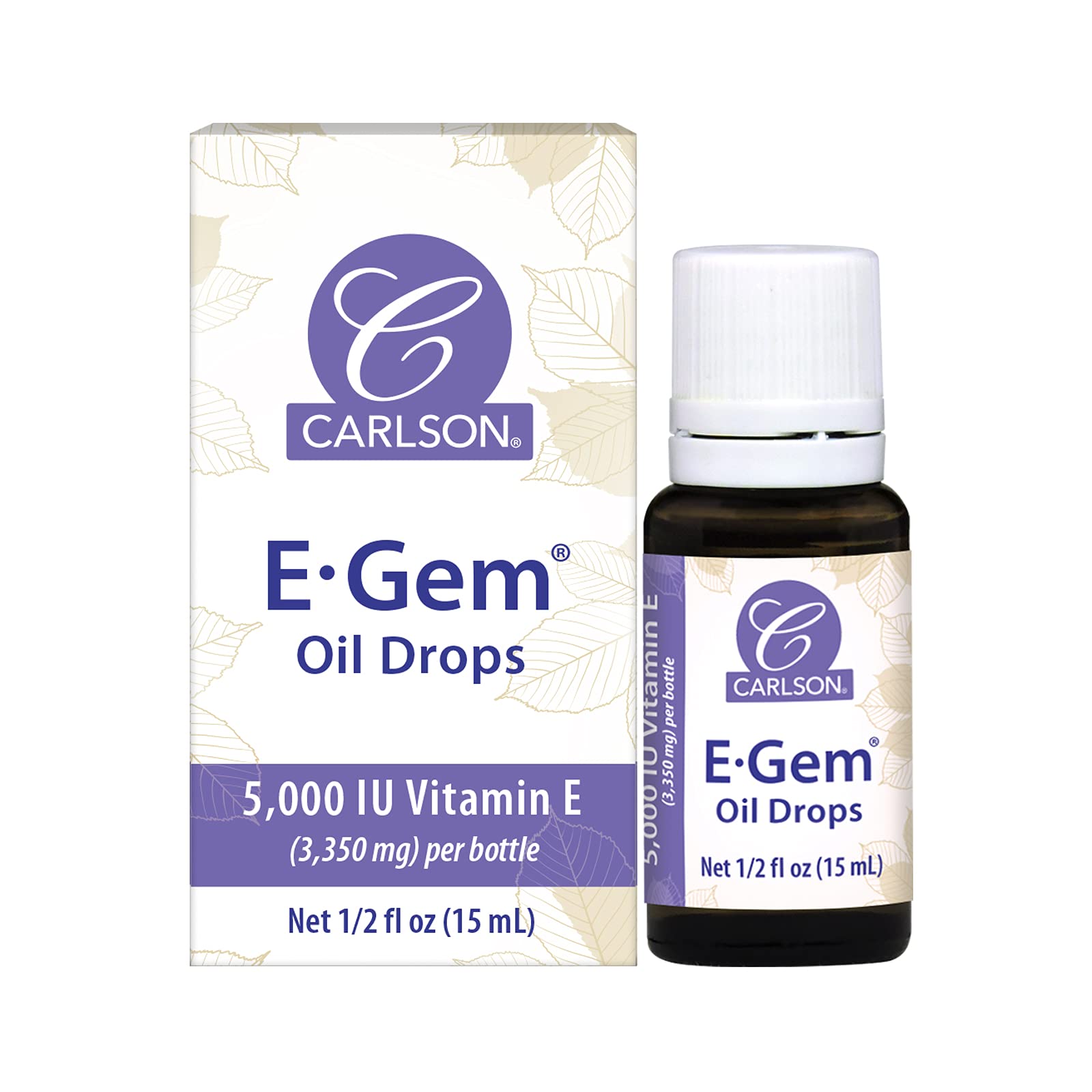 Carlson E-Gem Gouttes: flacon 15 ml en gros plan, hydratation délicate de la peau.