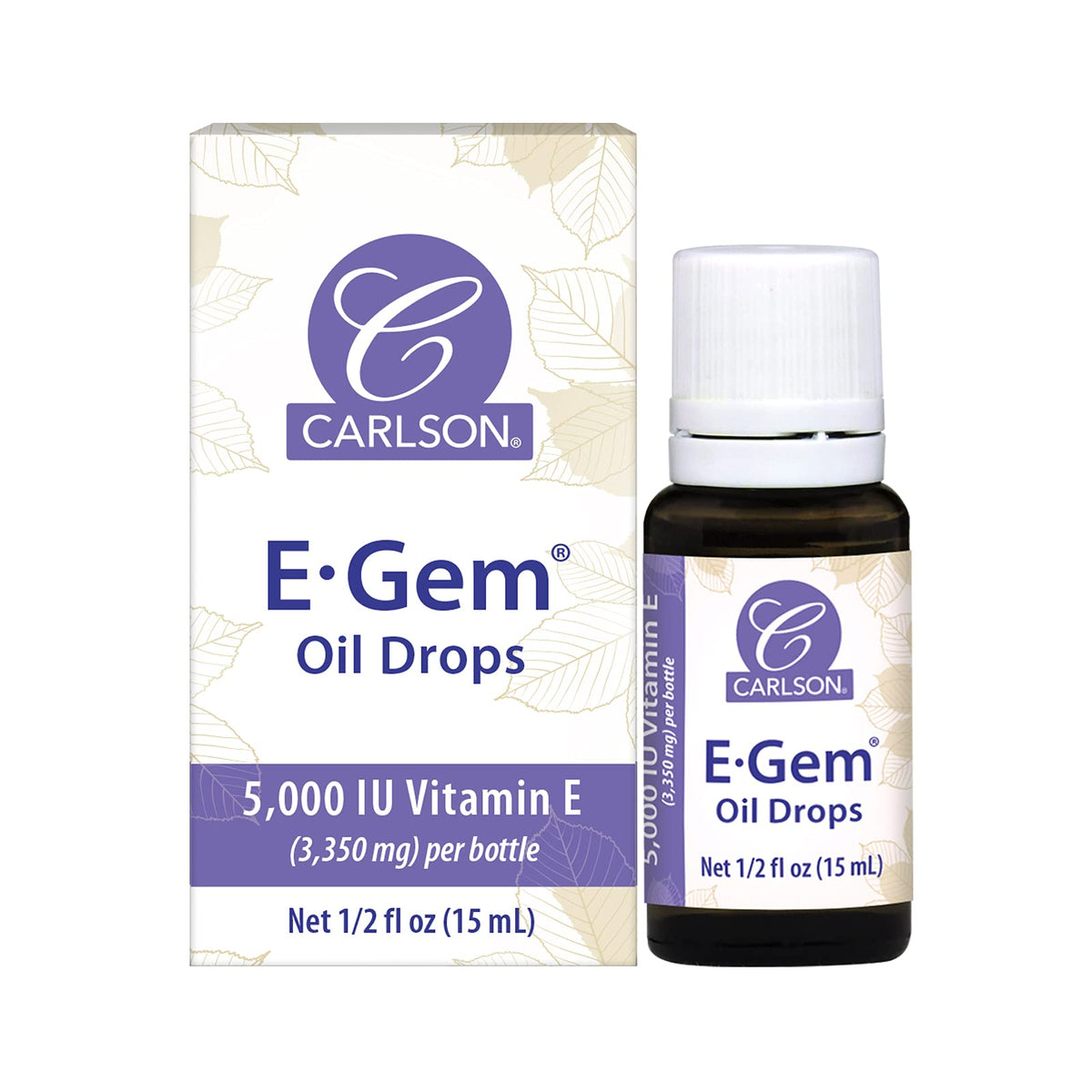 Carlson E-Gem Gouttes: flacon 15 ml en gros plan, hydratation délicate de la peau.