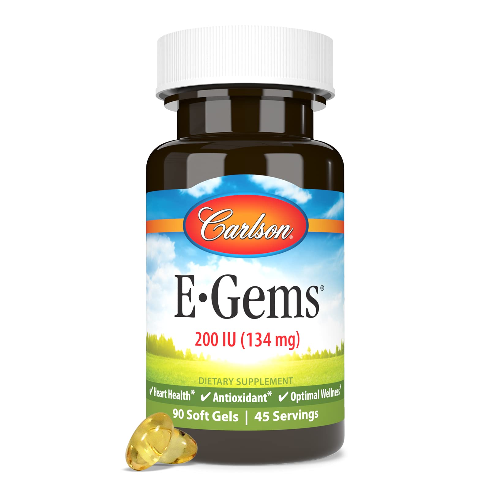 Carlson E-Gems : flacon de capsules à vitamine E naturelle pour le bien-être quotidien.