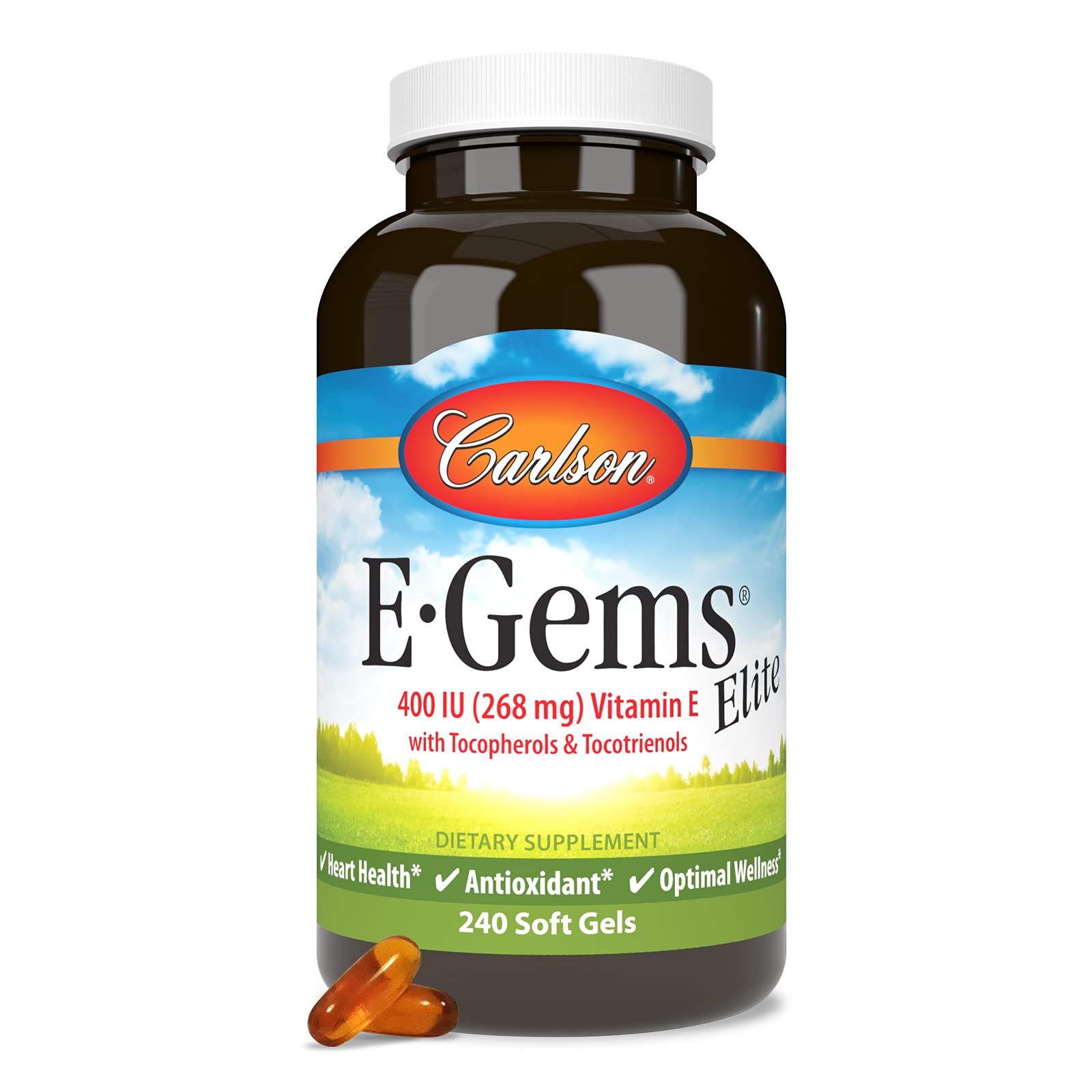 Capsules durables Carlson E-Gems Elite pour un apport quotidien fiable en vitamine E.