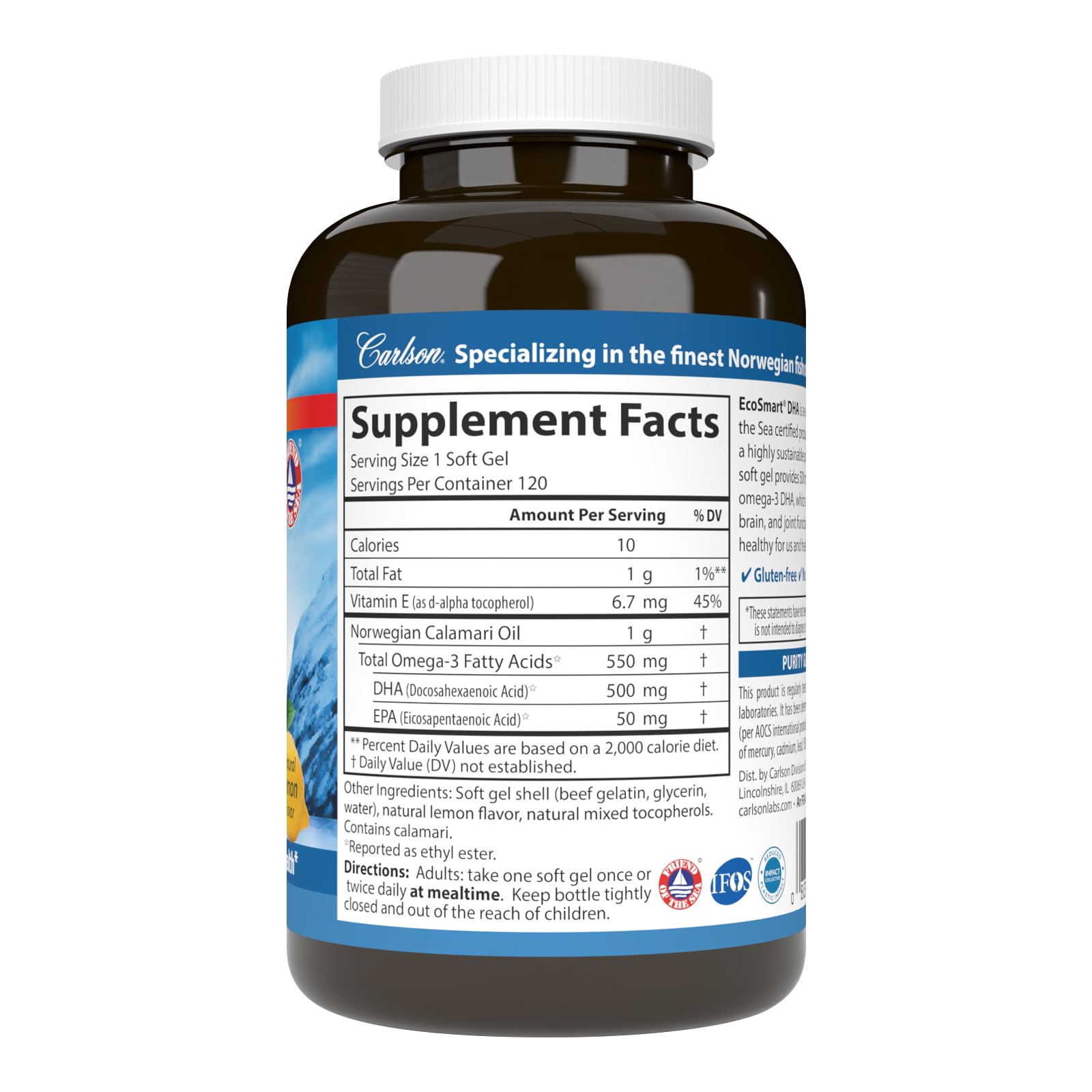 Carlson EcoSmart DHA gélules molles; concentration et fonctions cognitives potentielles