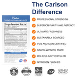 Carlson Elite DHA bouteille avant étiquette, certifications sans OGM visibles.