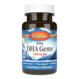 Carlson Elite DHA Gems bouteille et étiquette – soutien potentiel à la fonction cérébrale et à la vision