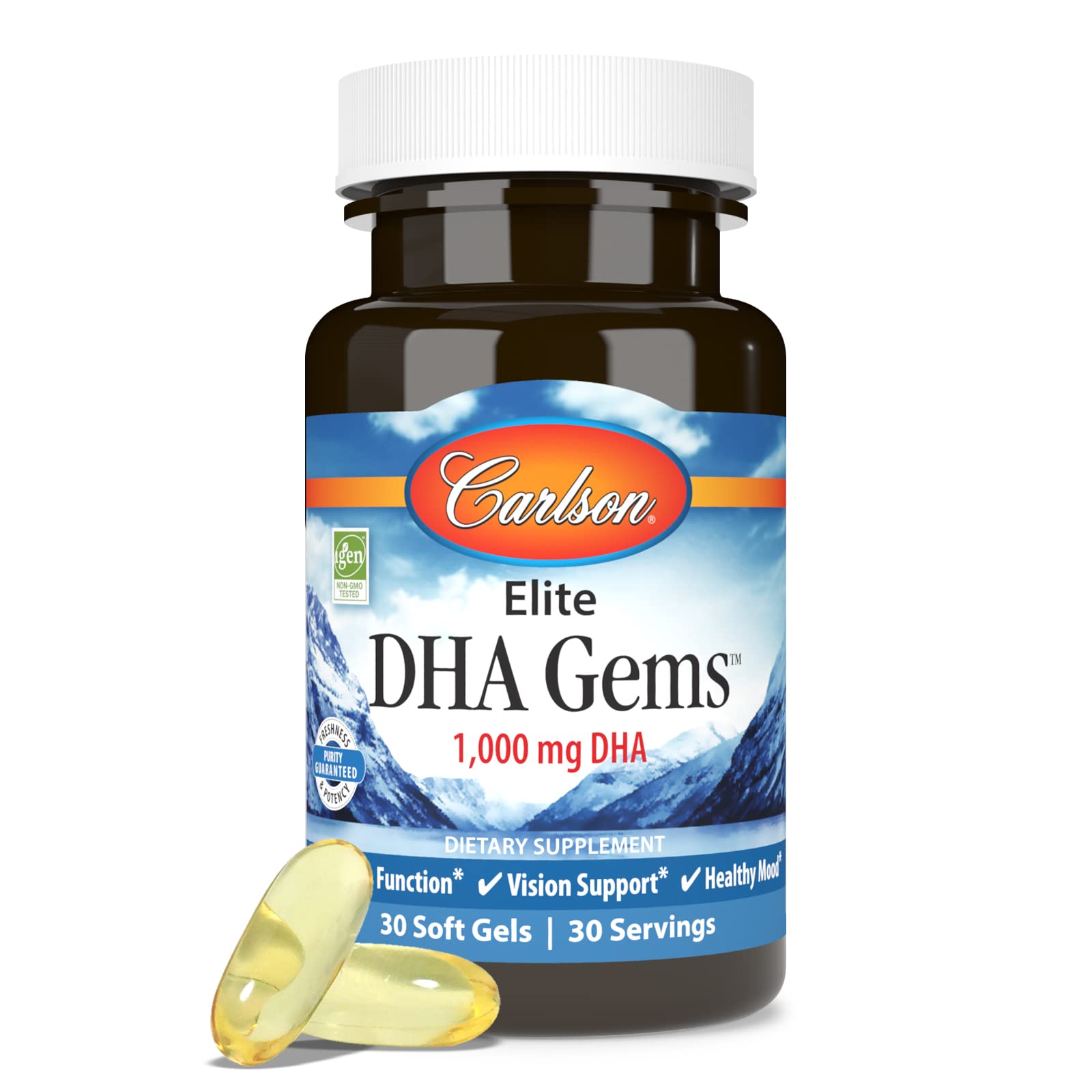 Carlson Elite DHA Gems étiquette – fraîcheur et pureté garanties