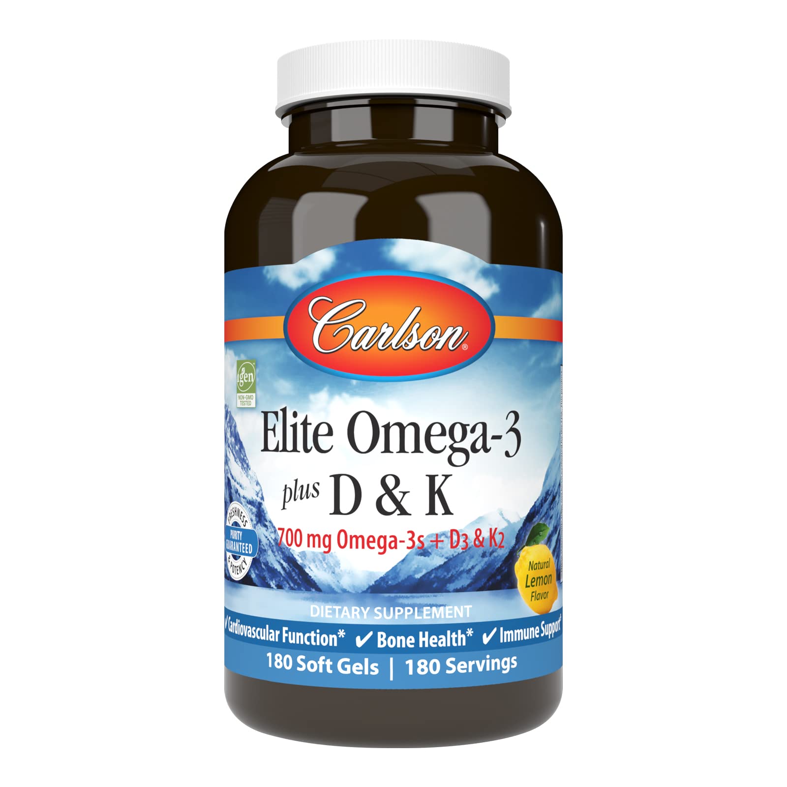 Carlson Elite Omega-3 Plus D et K: bouteille citron et bénéfice potentiel pour les os