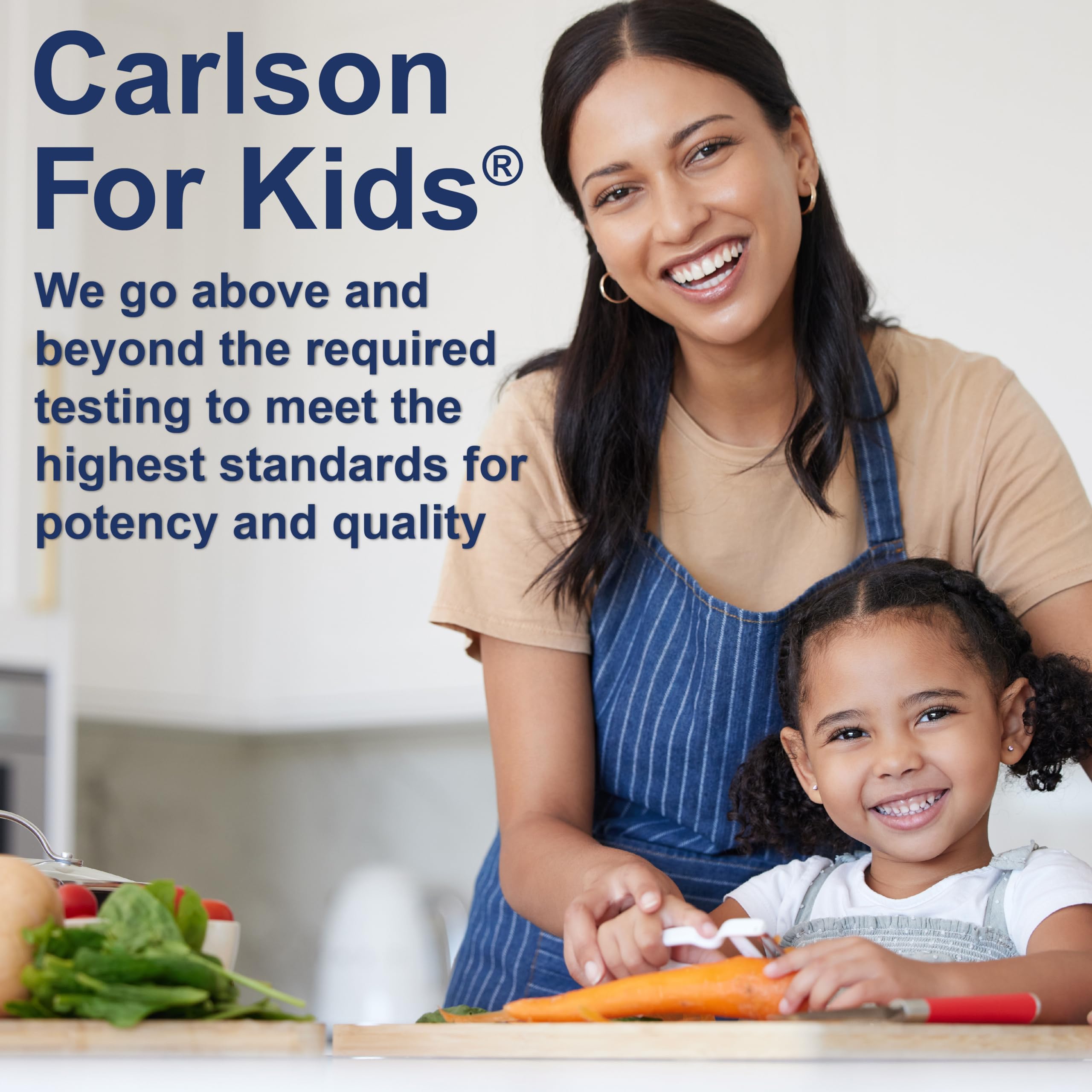 Packaging Carlson: indication d'absorption supérieure pour les jeunes utilisateurs.