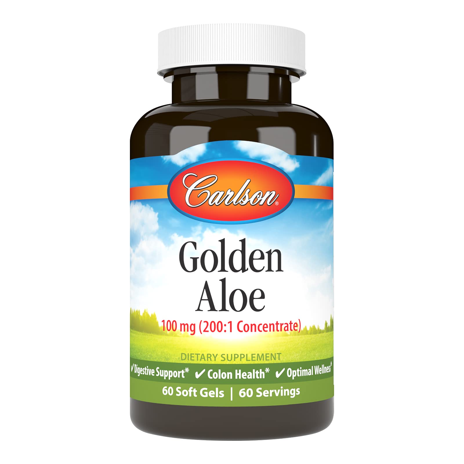 Carlson Aloe Doré, bouteille visible, soutien digestif potentiel.