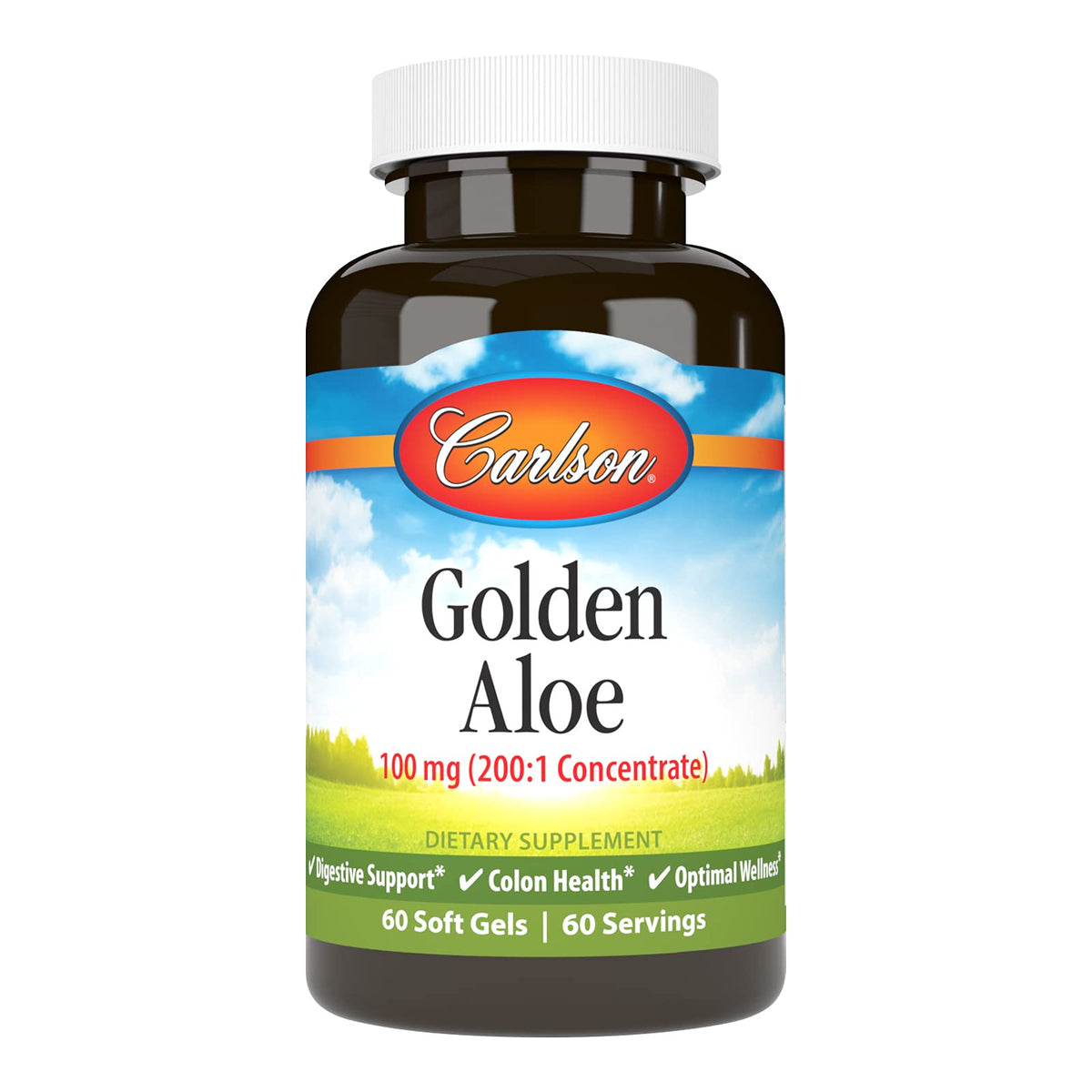 Carlson Aloe Doré, bouteille visible, soutien digestif potentiel.