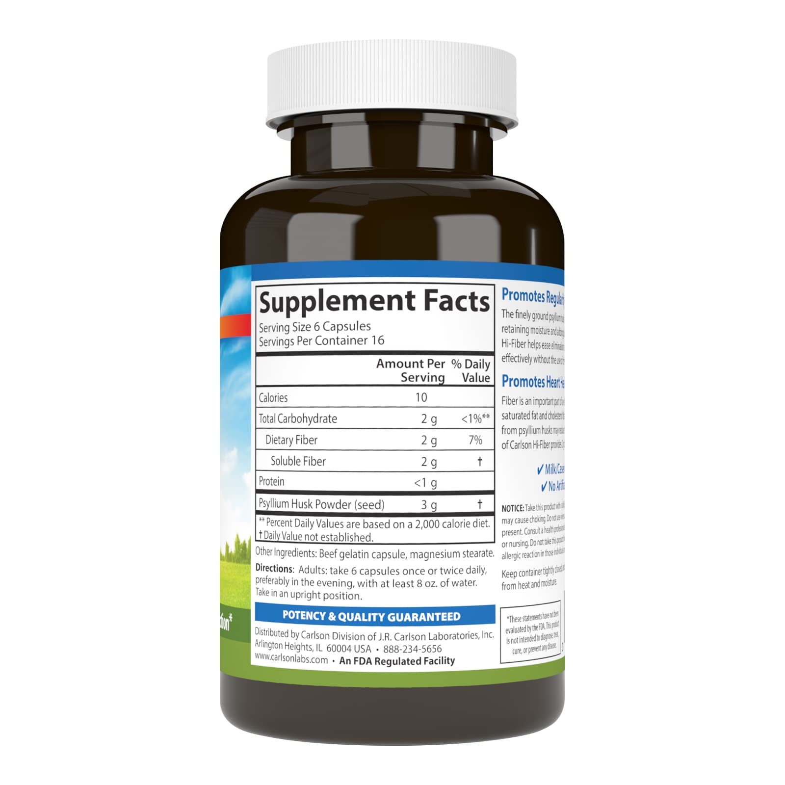 Carlson Hi-Fiber : gélules de psyllium faciles à avaler.