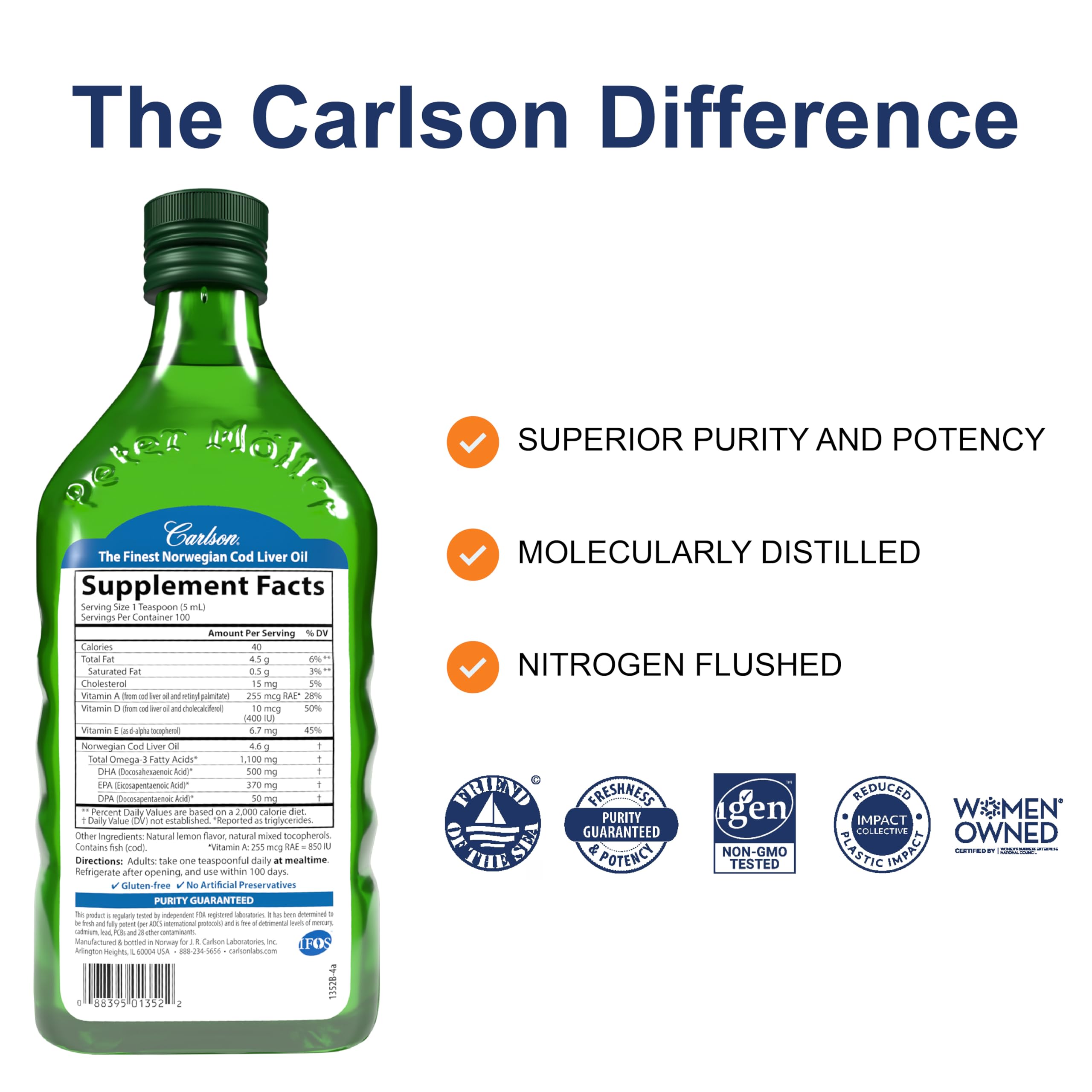 Carlson huile foie morue - verre doseur pour portions faciles.