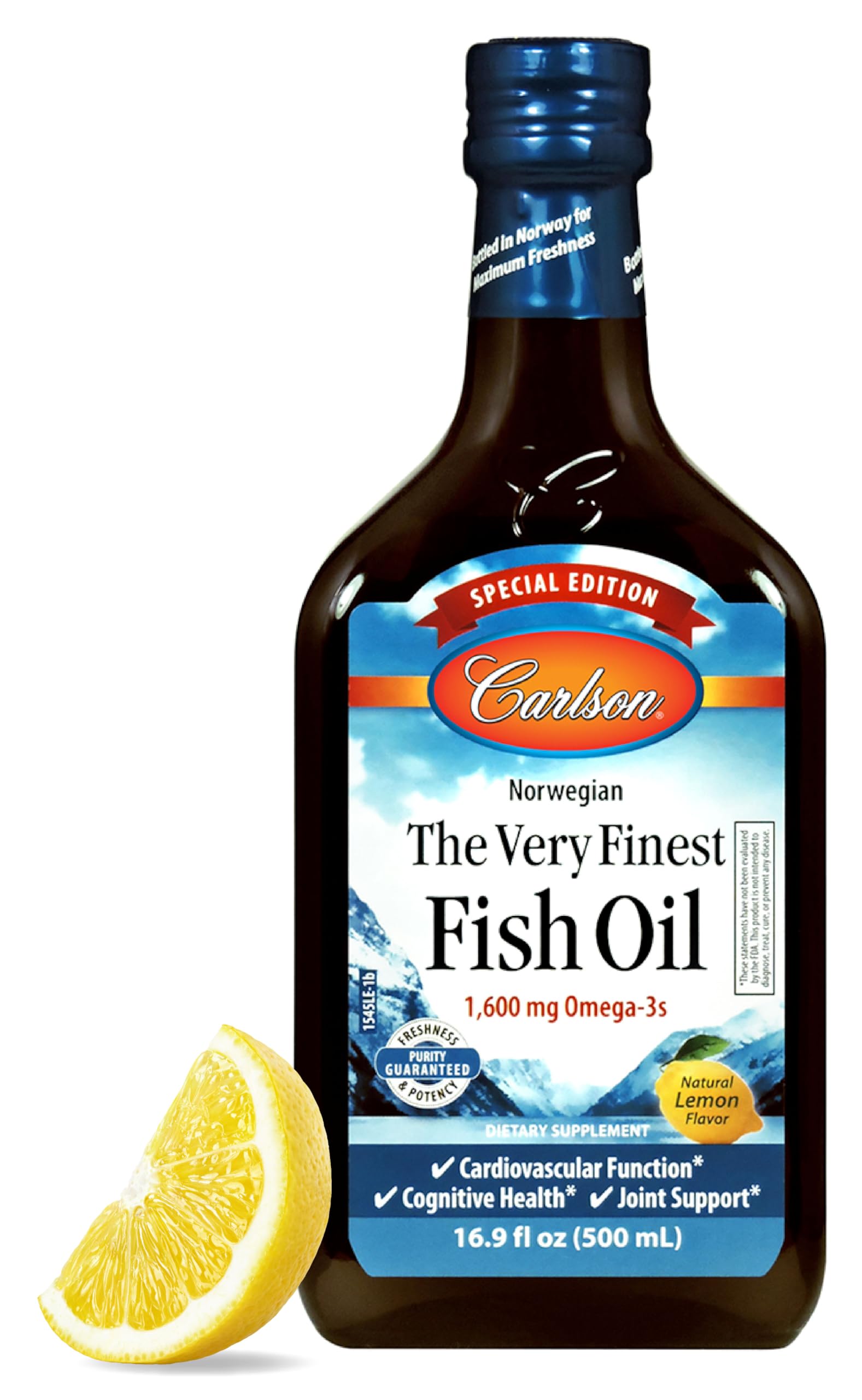 Carlson huile-poisson-citron: flacon élégant soutenant le cœur et le cerveau.
