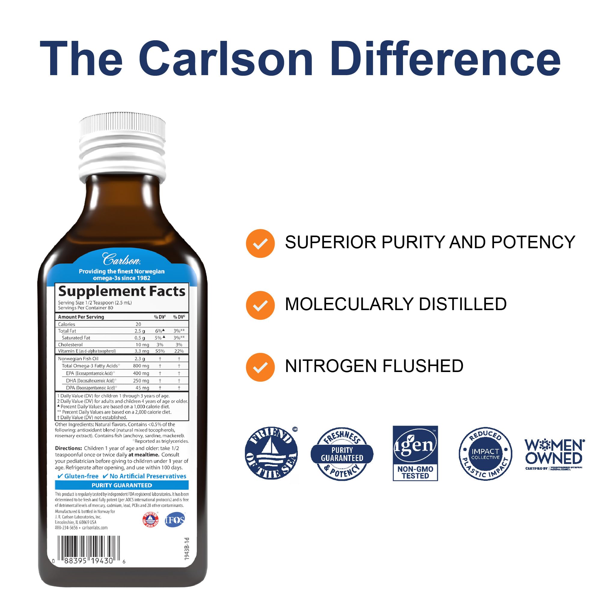 Carlson huile poisson enfant étiquette – traçabilité et normes sans OGMs.