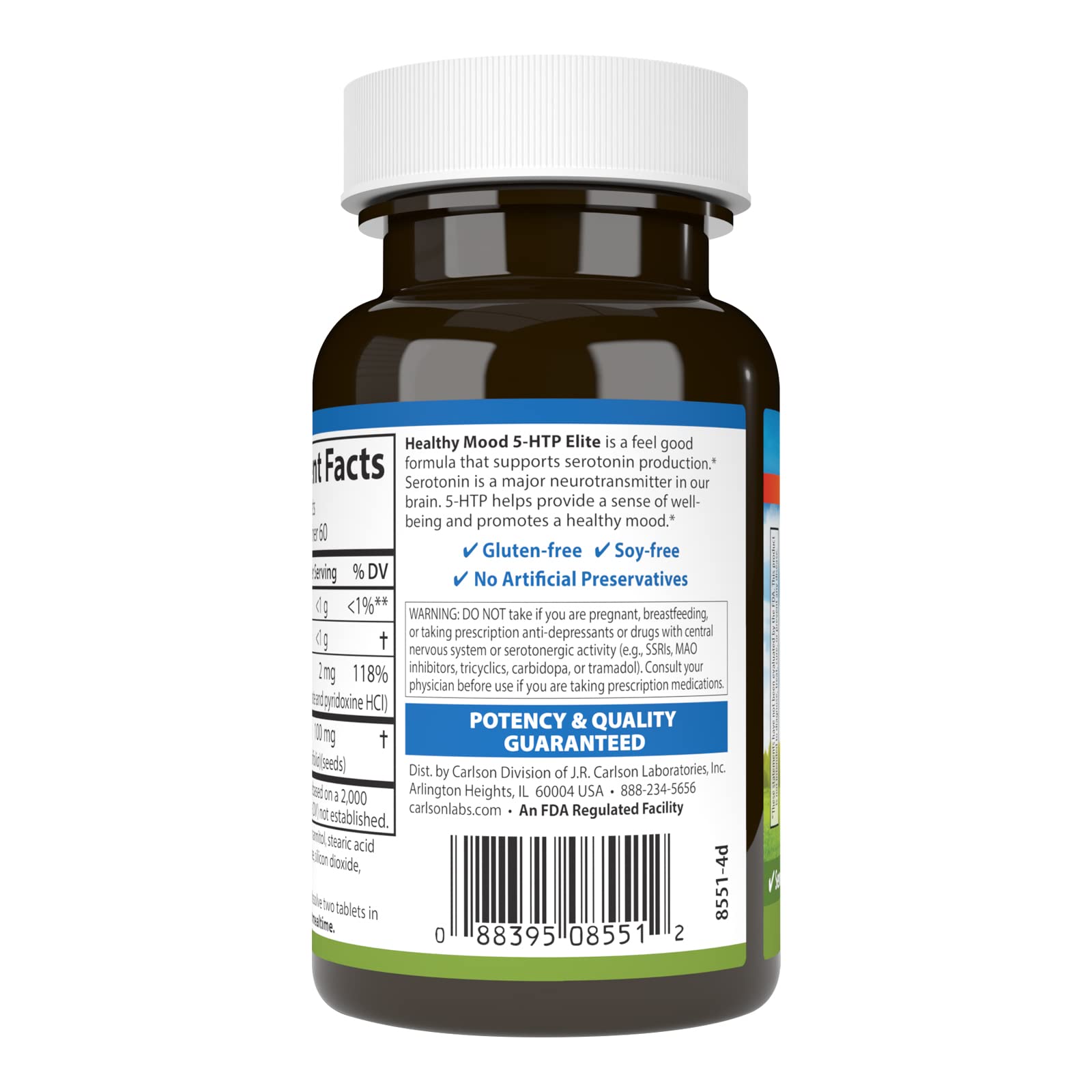 Gros plan sur une tablette Carlson 5-HTP Élite au parfum framboise