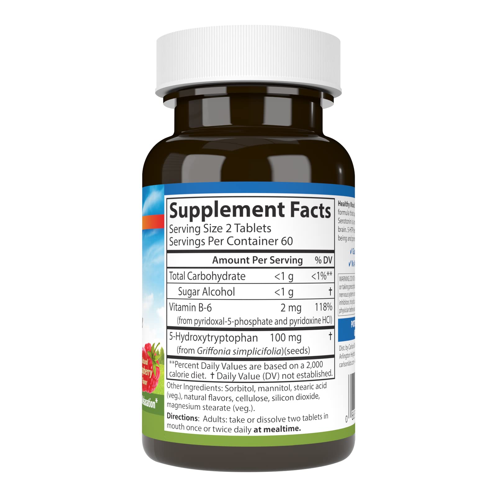 Tablettes framboise naturelles Carlson 5-HTP Élite prêtes à mâcher