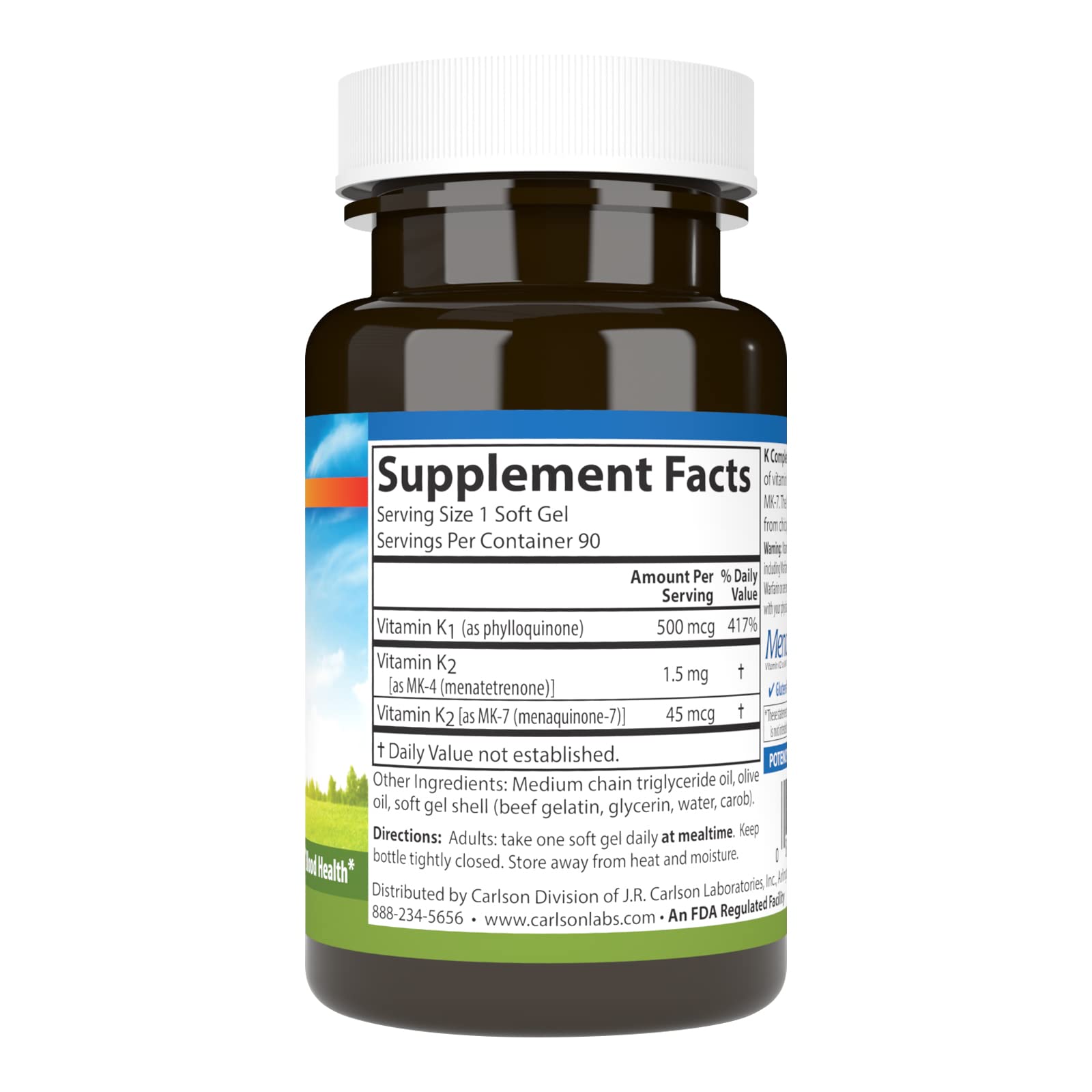 Carlson K Complete Softgels - capsules dans un verre, prise quotidienne pratique