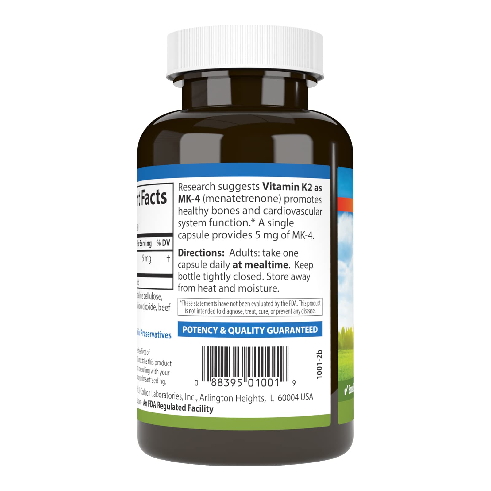 Carlson K2 MK-4 5 mg — emballage pratique et sans soja