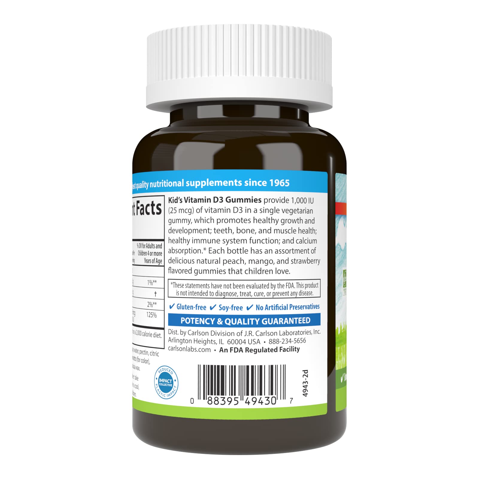 Carlson gommes D3 en pot de 60, format pratique pour la famille.
