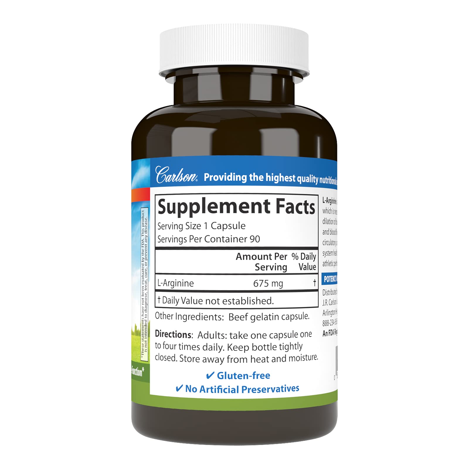 Carlson L-Arginine — capsules faciles à avaler pour une utilisation pratique.