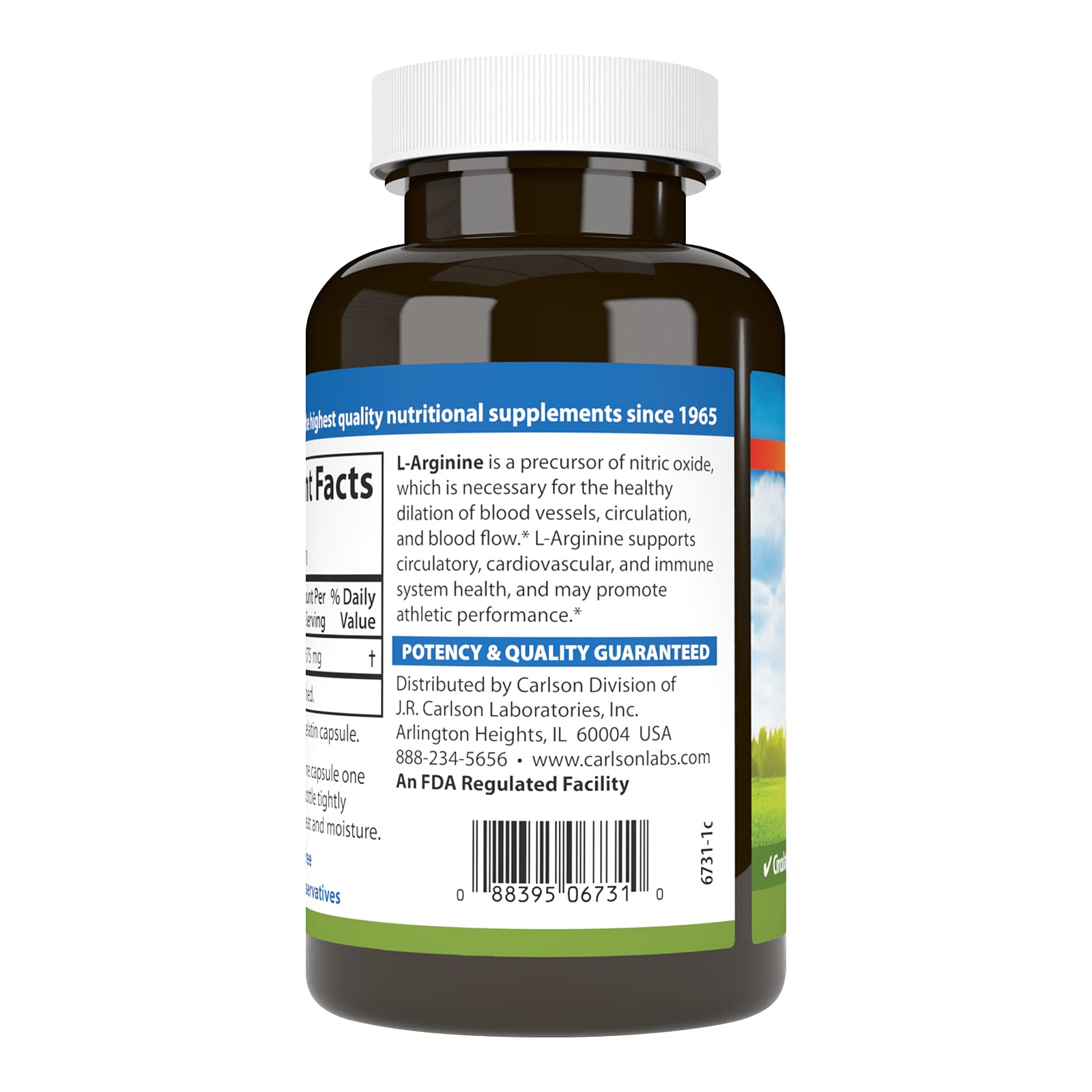 Carlson L-Arginine — dosage de 675 mg par capsule, précision fiable.