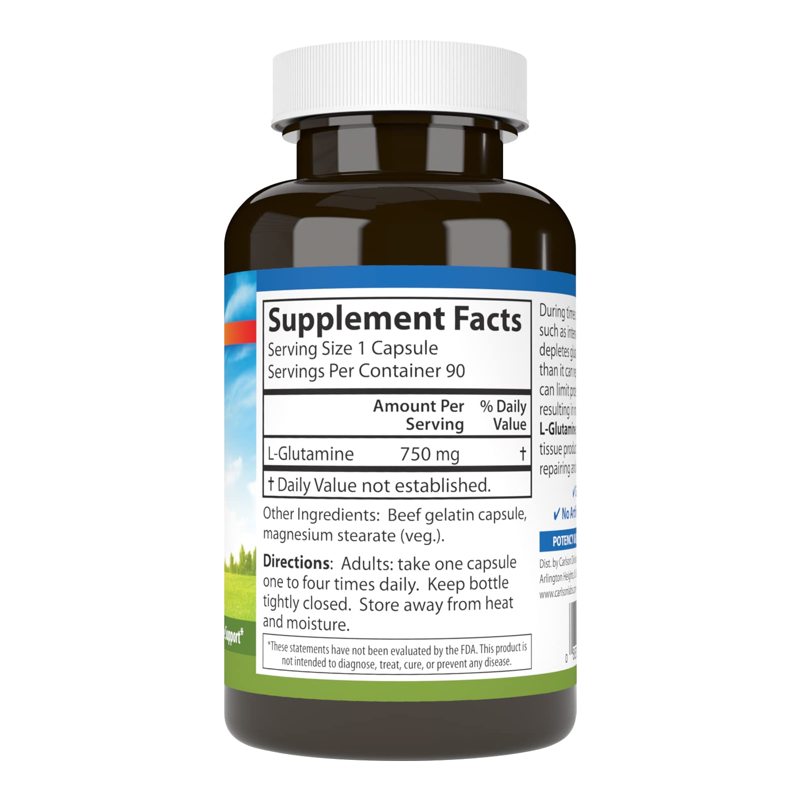 Carlson L-Glutamine – capsules forme libre, usage pratique au quotidien