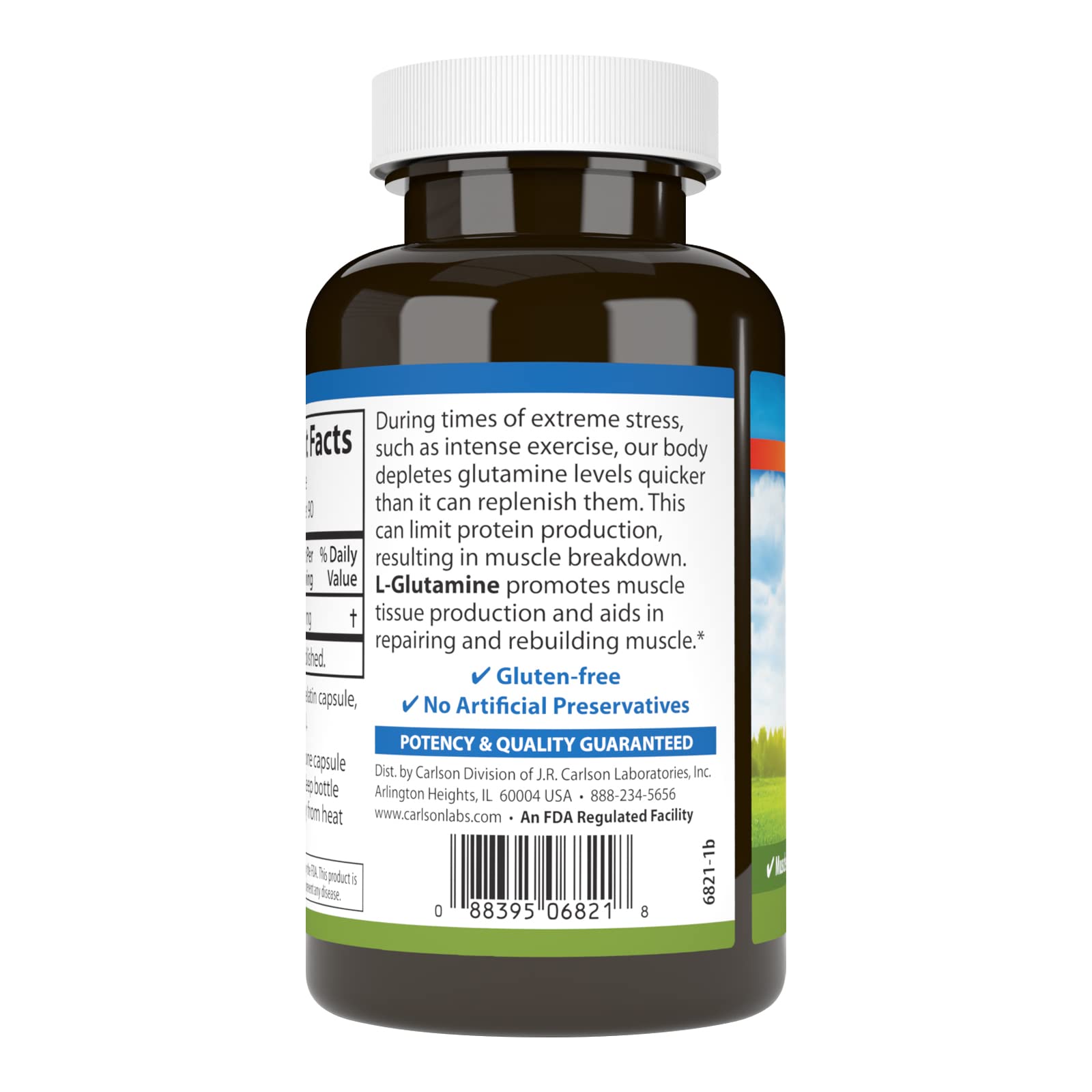 Carlson L-Glutamine – étiquette du produit, assurance qualité