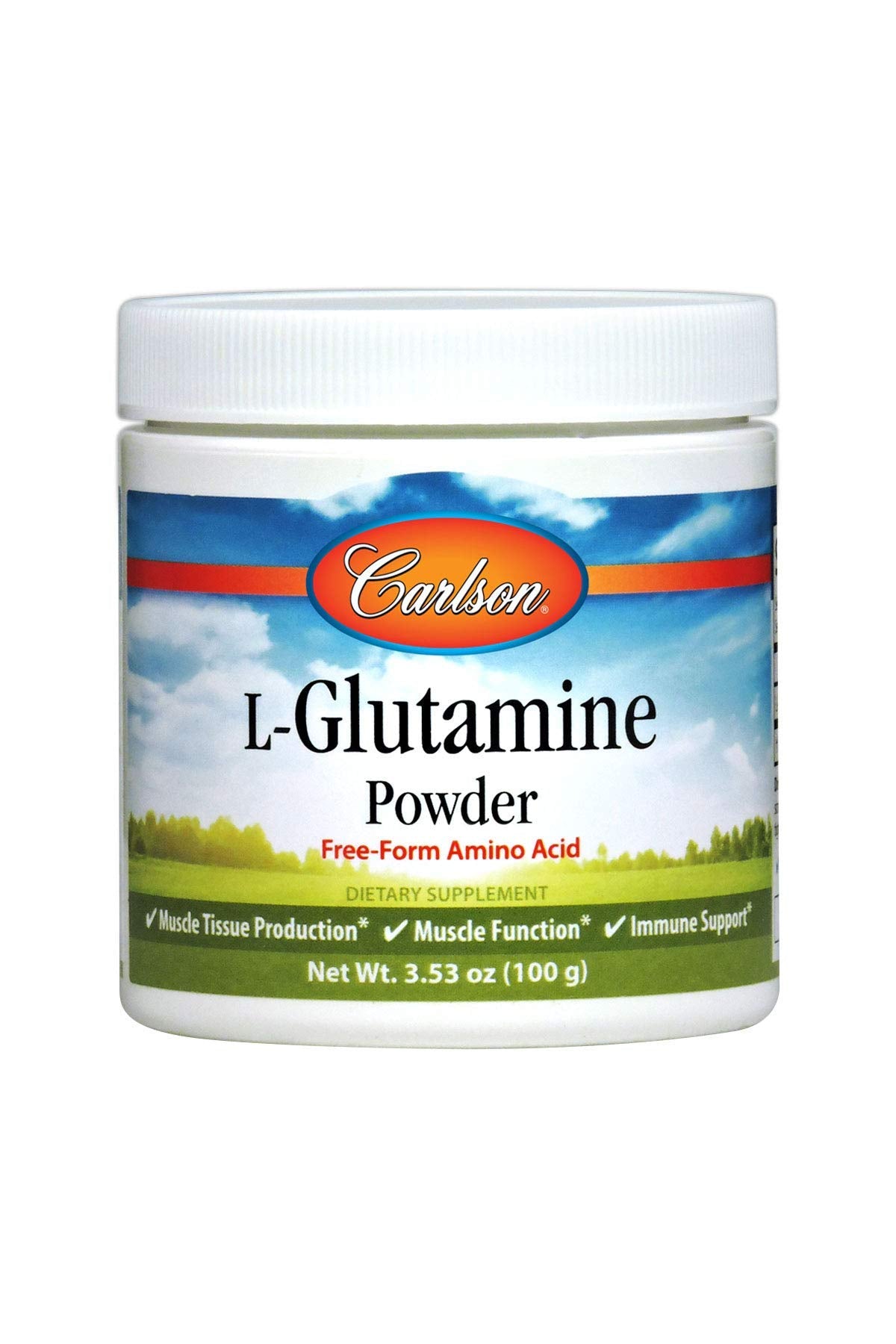 Carlson L-Glutamine en poudre dans bouteille, soutien potentiel à la récupération musculaire