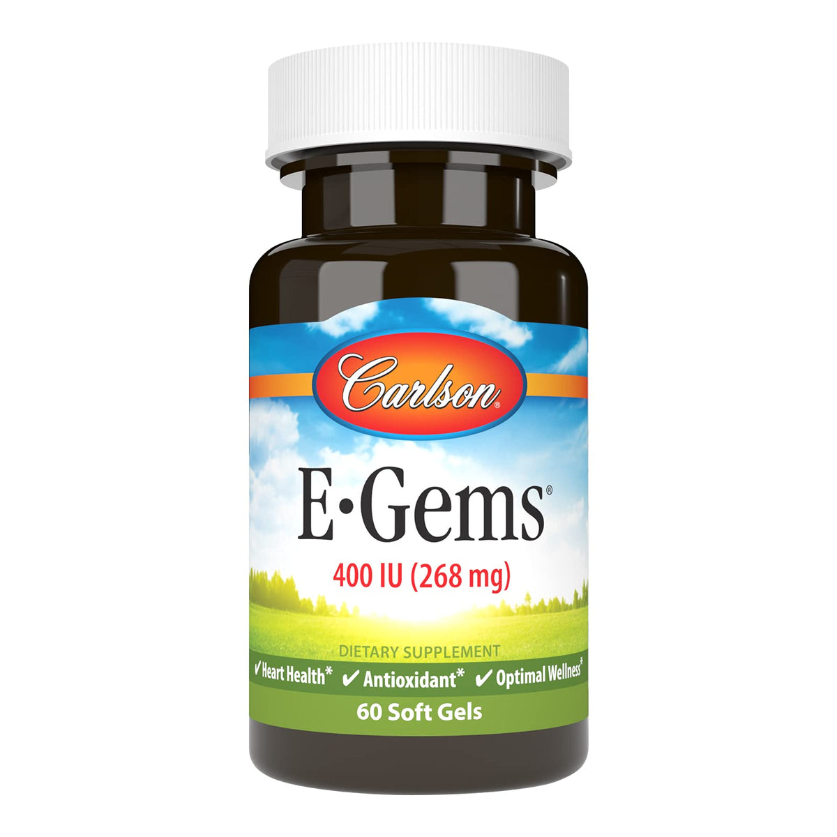 Carlson E-Gems vitamine E 400 UI, gélules souples faciles à avaler.