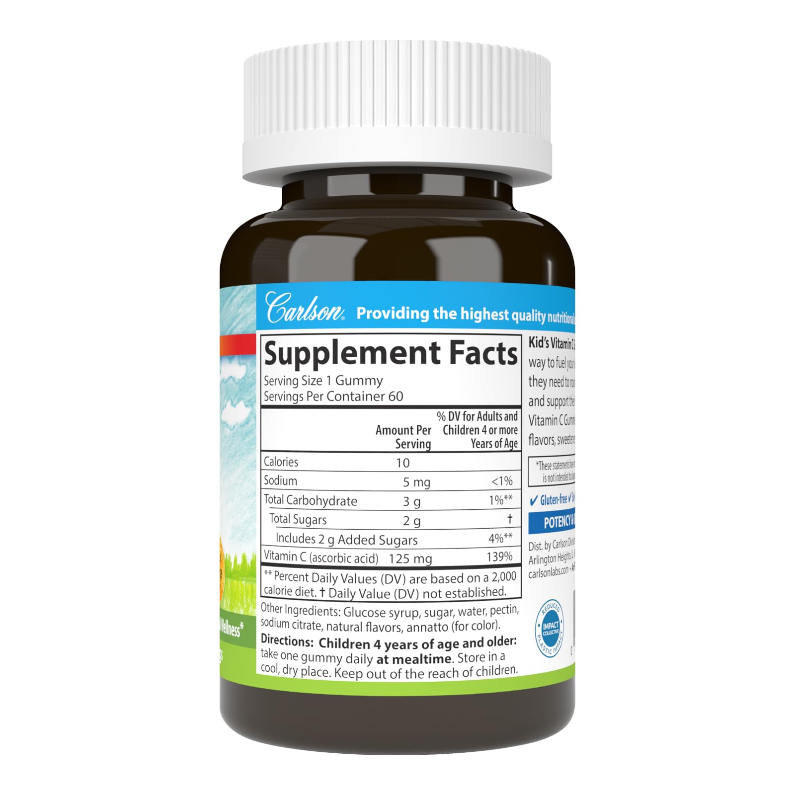 Carlson Labs gommes vitamine C pour enfants — ingrédients clairs sur l'étiquette