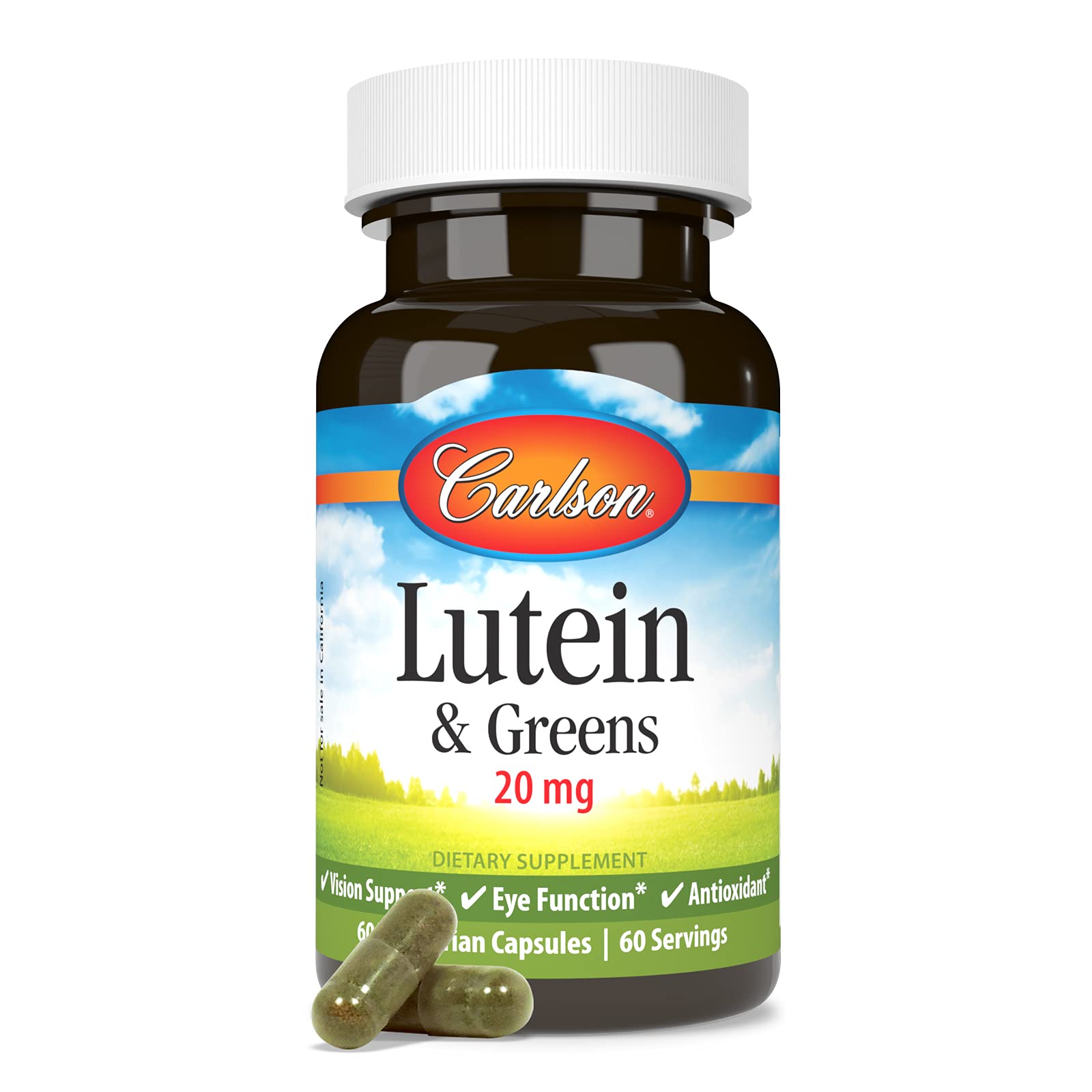 Carlson Lutein et Greens — bouteille axée sur la vision et les yeux.