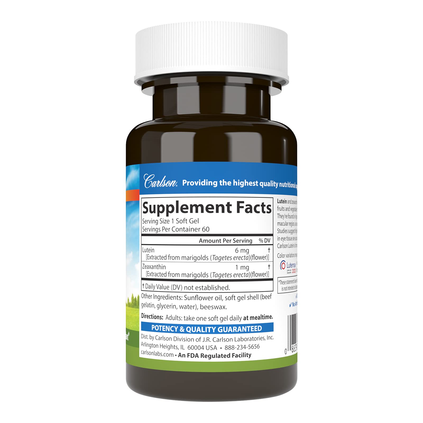 Carlson Luteine 6 mg – bouteille de capsules molles pour la fonction visuelle