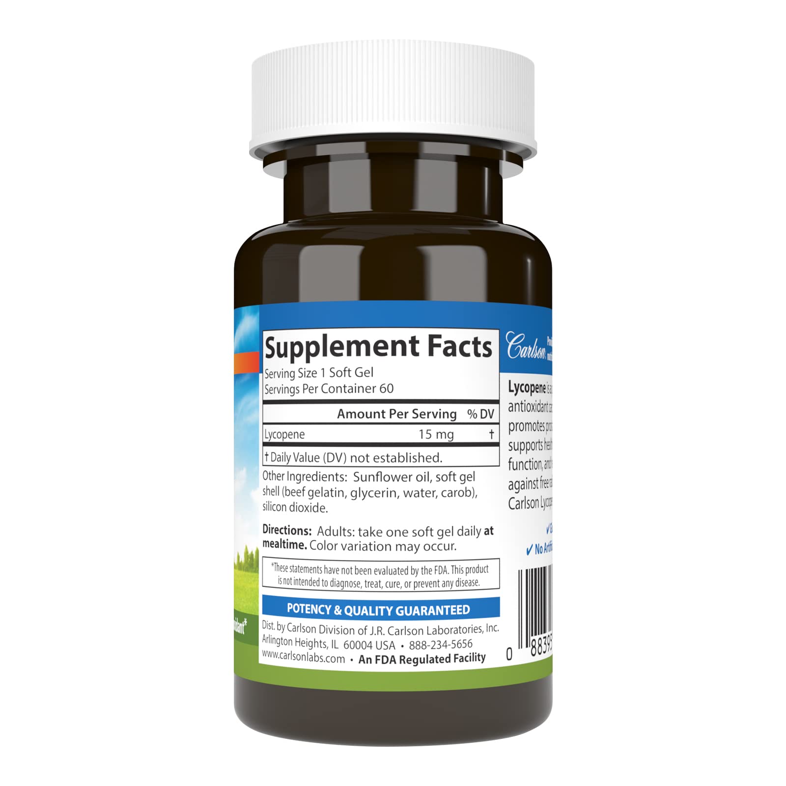 Carlson Lycopène 15 mg gélules, près des gélules, peut accompagner une routine santé et circulation.