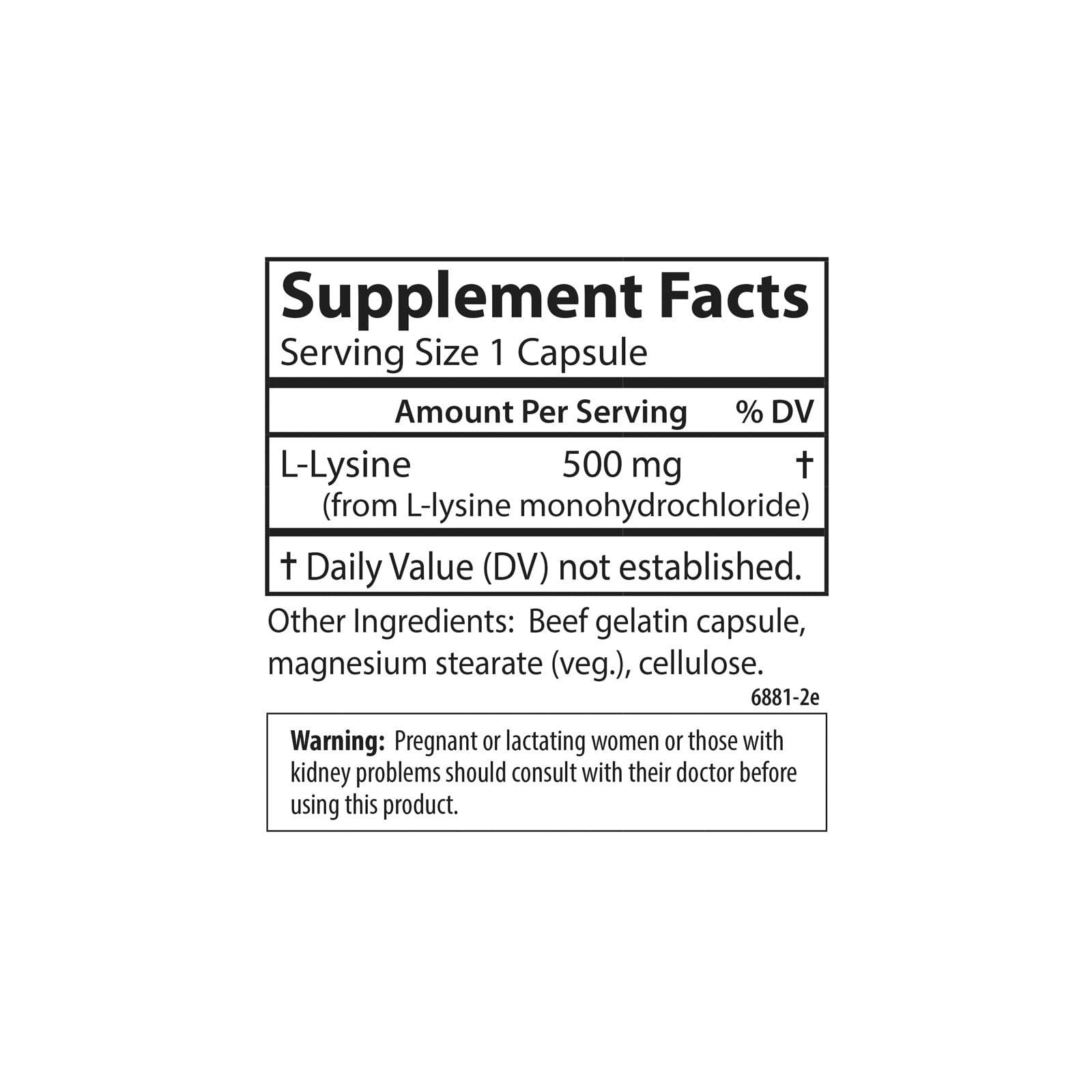 Carlson L-Lysine 500 mg, emballage complet avec informations