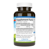 Carlson L-Lysine 500 mg, étiquette claire et informative