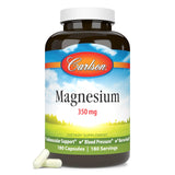 Carlson Magnésium 350 mg — bouteille avec gélules, soutien potentiel du système cardiovasculaire.