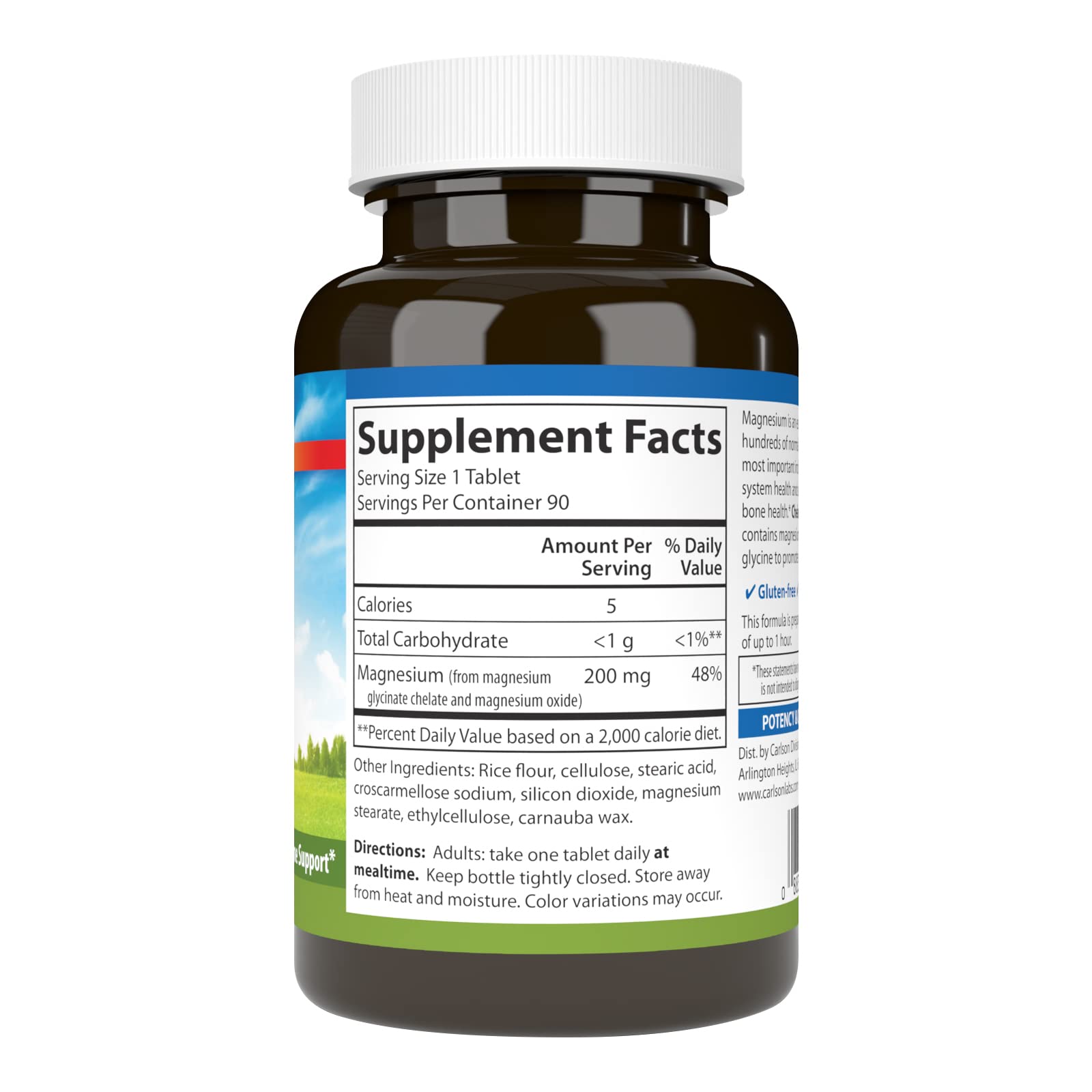 Carlson Magnésium chelate 200 mg – tablettes visibles et faciles à prendre