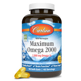 Carlson Maximum Omega 2000 — bouteille visible et gélules faciles à prendre pour le bien-être général