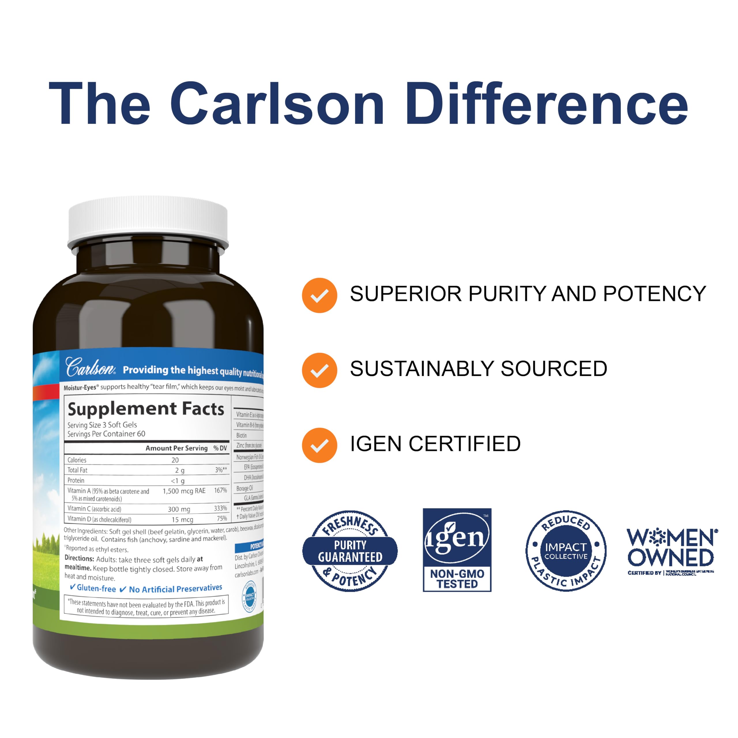 Carlson Moistur-eyes : oméga-3 EPA et DHA pour le soutien oculaire