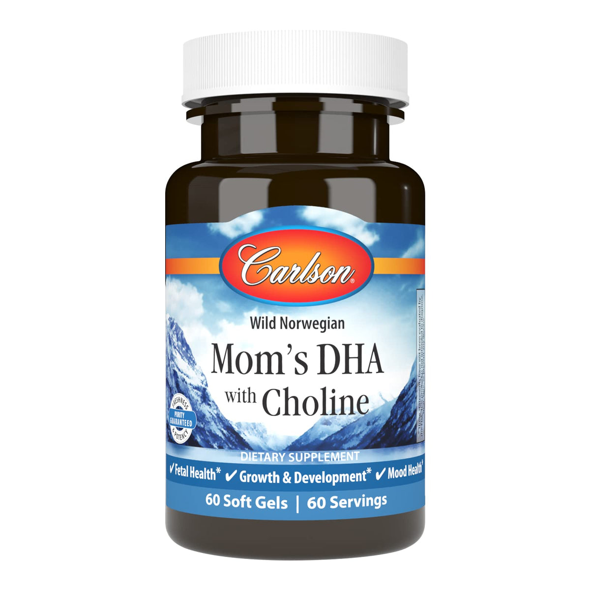 Carlson Mom's DHA avec Choline — bouteille contenant des capsules d’oméga-3 pour le développement