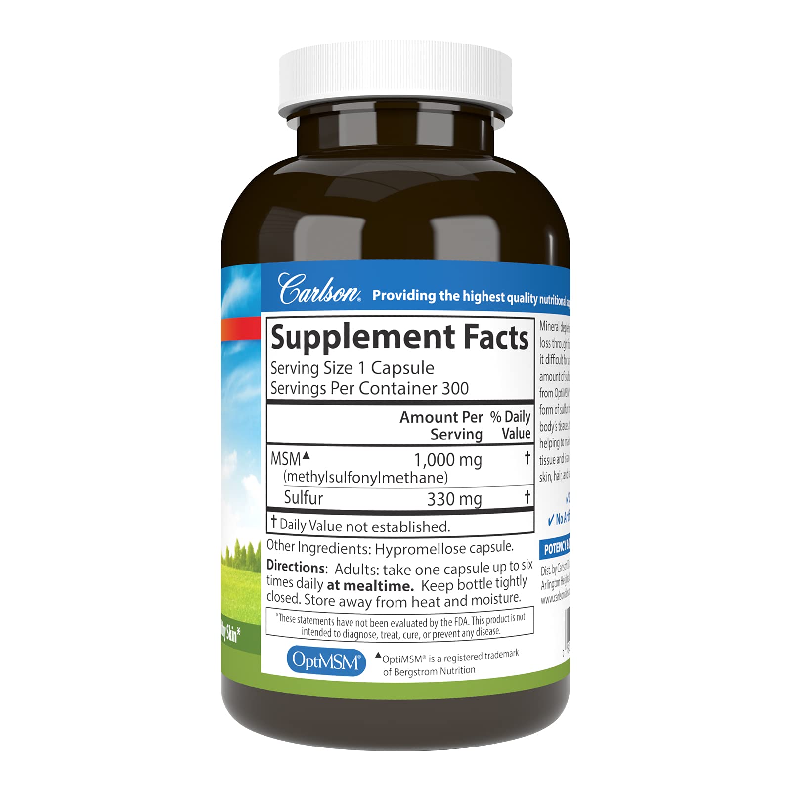 Carlson MSM Soufre 1000 mg - capsules végétariennes faciles à avaler.