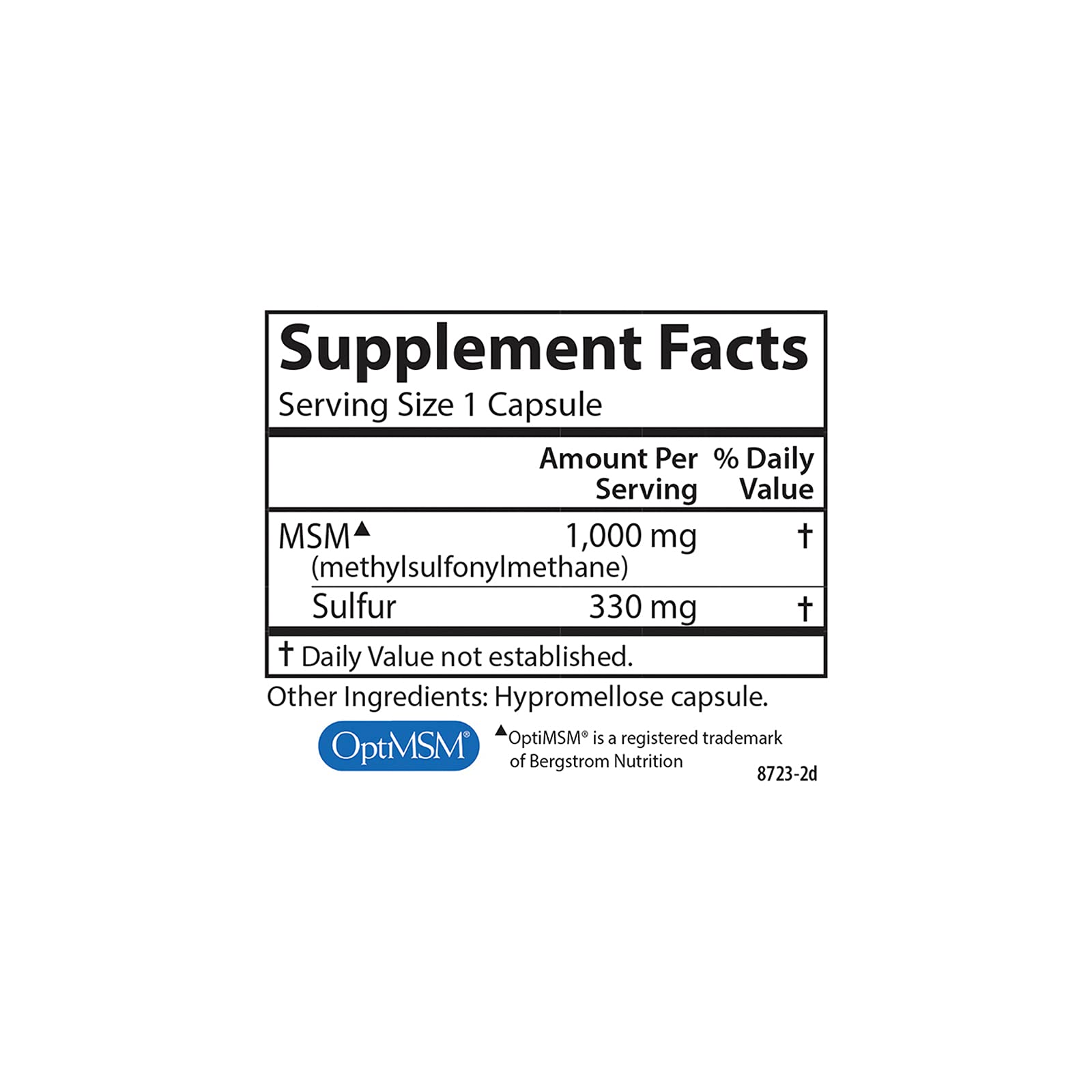 Carlson MSM Soufre 1000 mg - doseur pratique pour un usage quotidien.