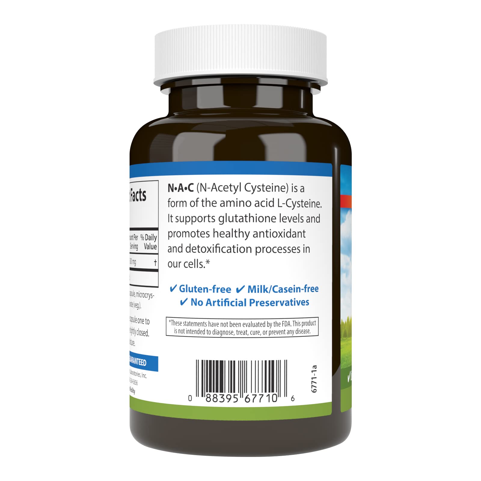 Étiquette Carlson NAC indiquant 500 mg par capsule et dosage.