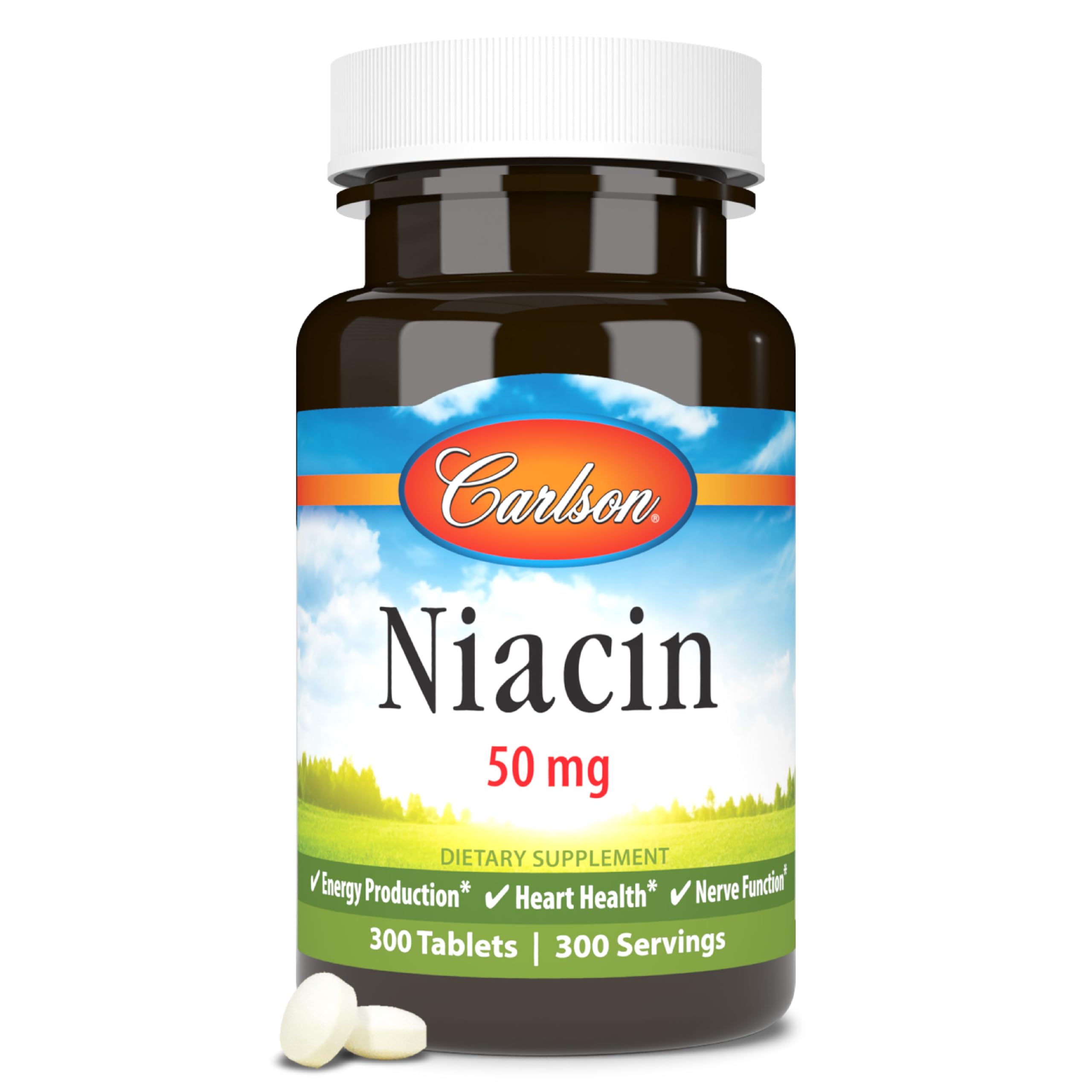 Carlson Niacine 50 mg — bouteille visible soutenant le métabolisme des lipides