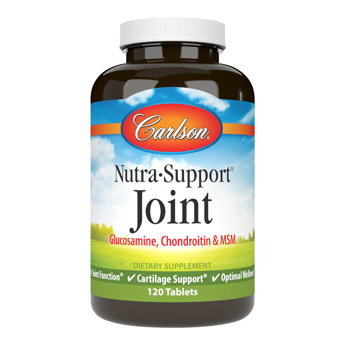 Carlson Nutra-Support: Bouteille de comprimés, soutien potentiel des articulations et mobilité.