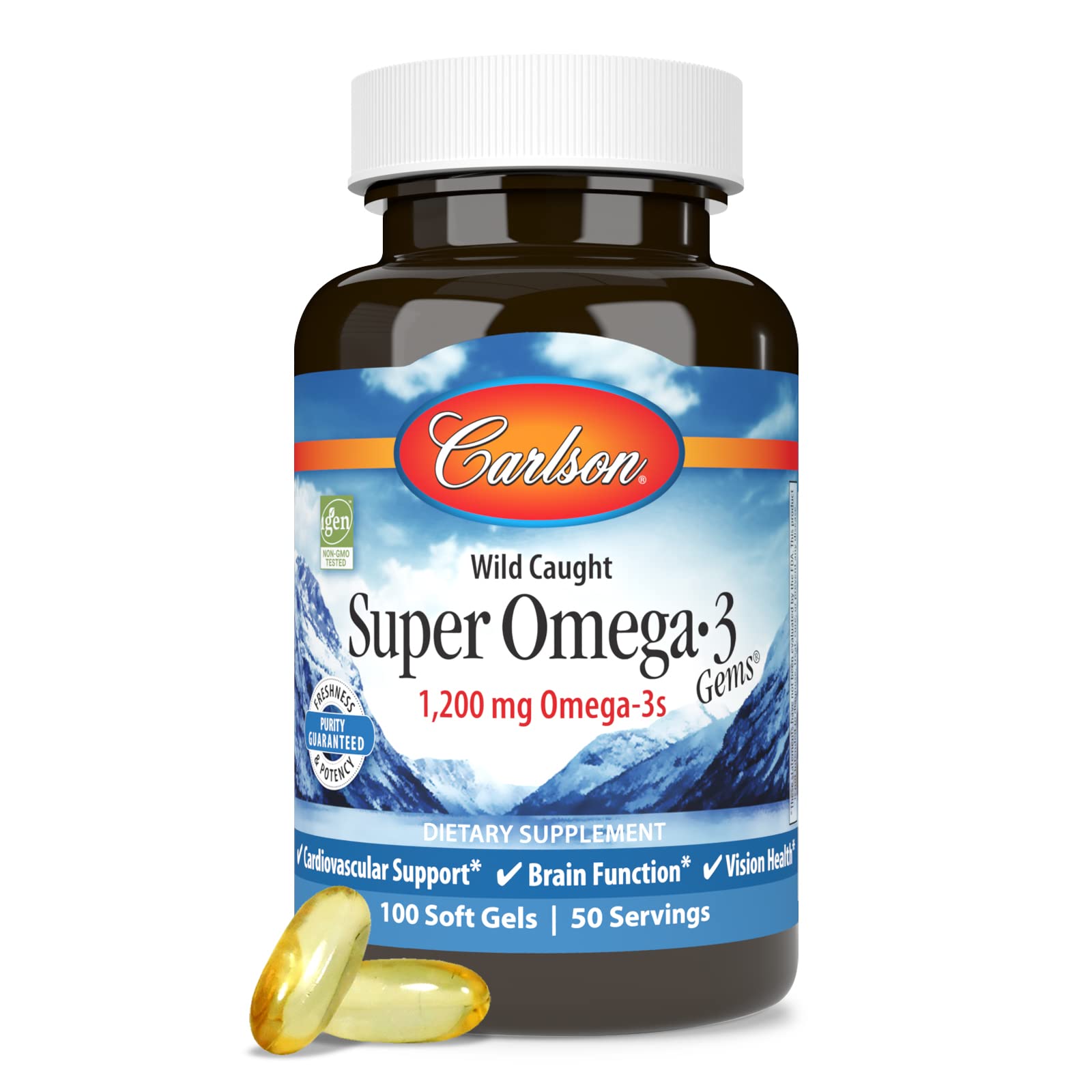 Carlson Super Oméga-3 Gems – bouteille, peut soutenir la santé du cœur et du cerveau.