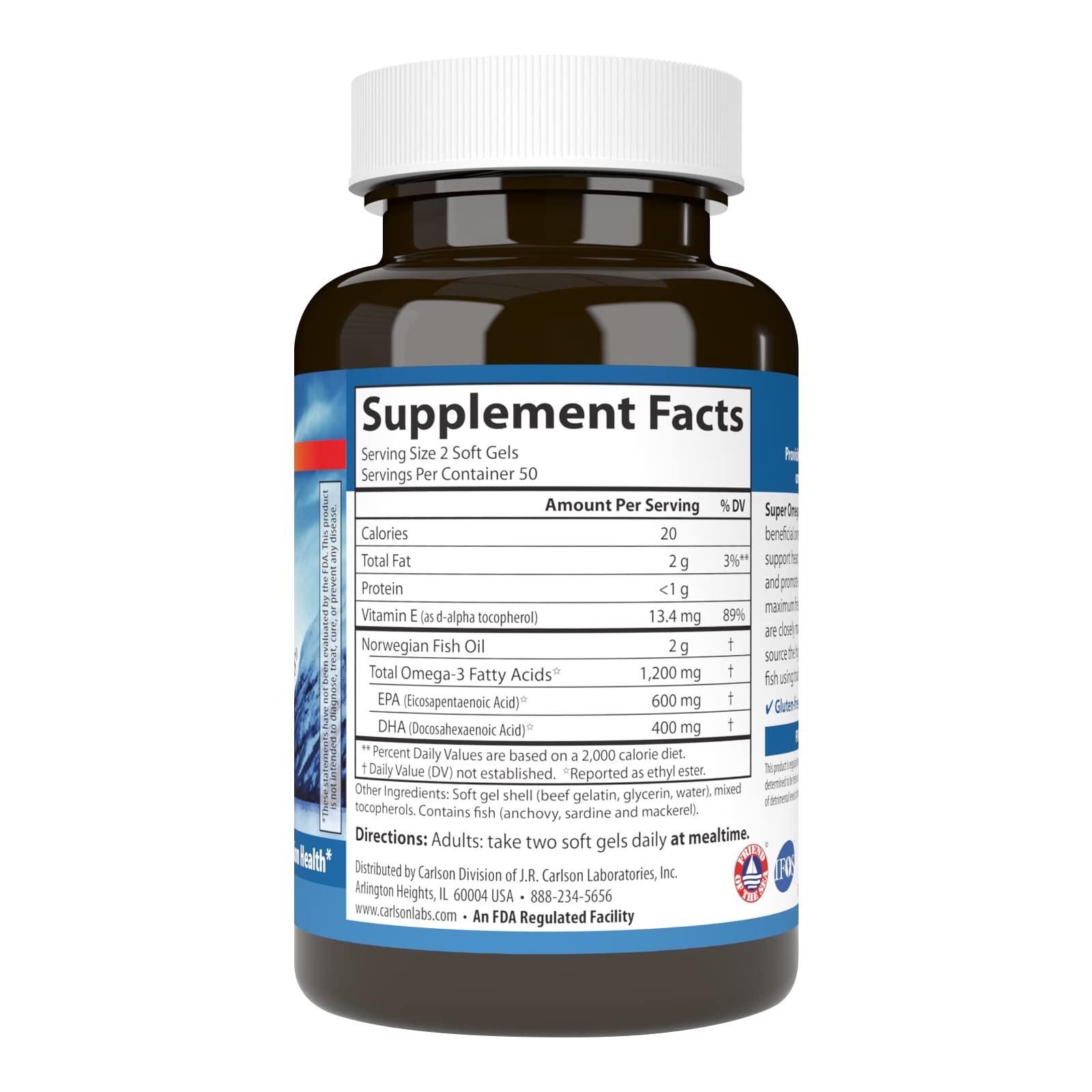 Carlson Super Oméga-3 Gems – gélules molles, EPA et DHA pour vision et articulations.