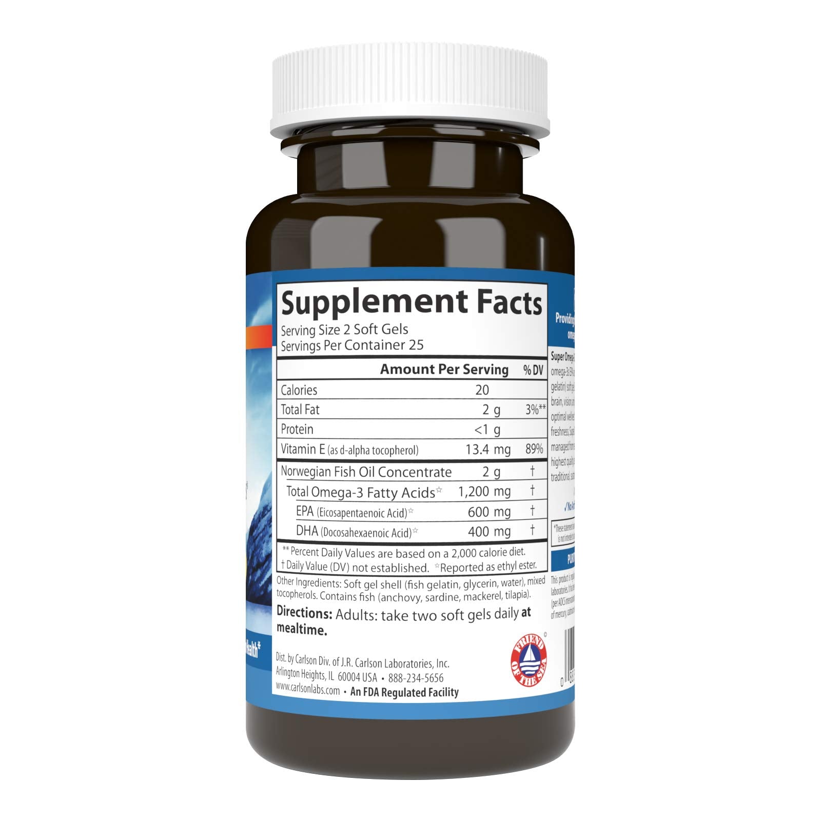 Carlson Super Omega-3 Gems : bouteille de 50 gélules, soutien potentiel des fonctions cérébrales.
