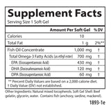 Bouteille Carlson Omega-3 ouverte avec gélules prêtes à être consommées.