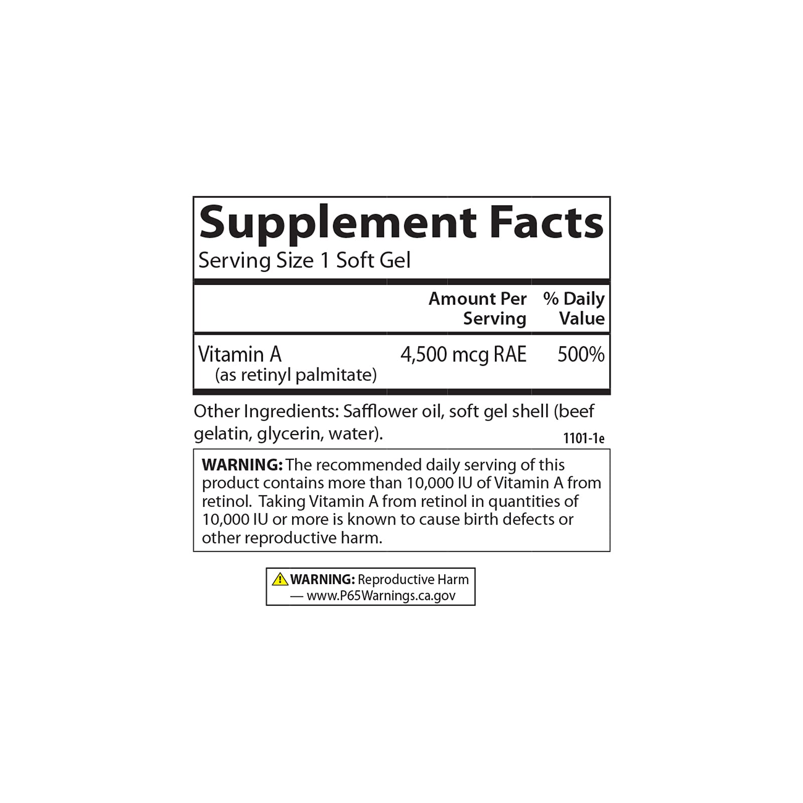 Carlson vitamine A palmitate – flacon de gélules softgel, pratique et prêt à l'emploi.